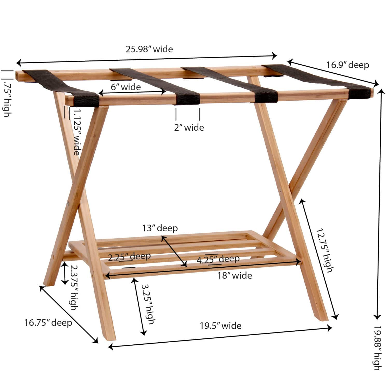 Household Essentials Fully Assembled Folding Luggage Rack with Shelf