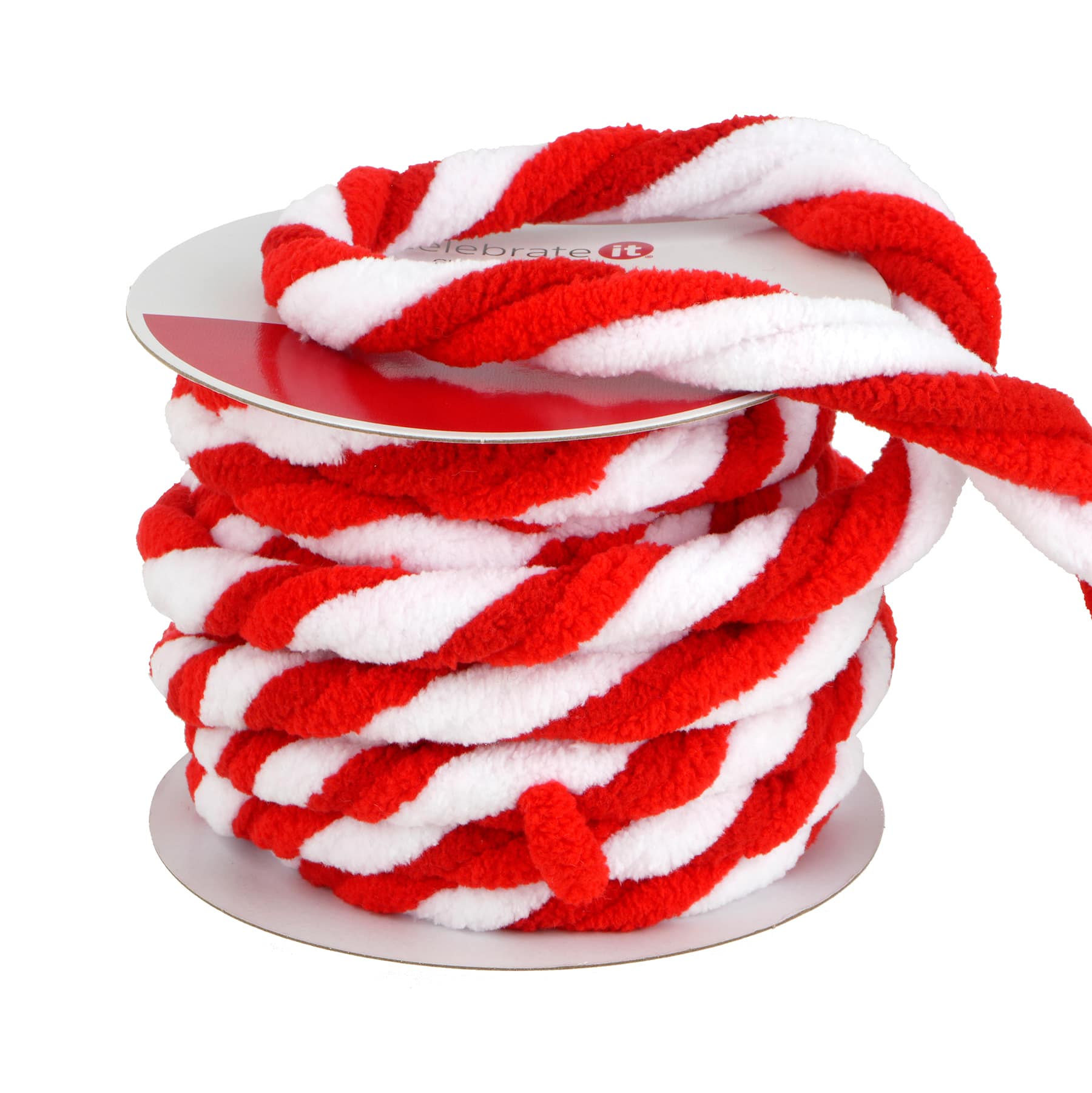 5/8&#x22; x 20ft. Red &#x26; White Yarn Twist Ribbon by Celebrate It&#xAE;