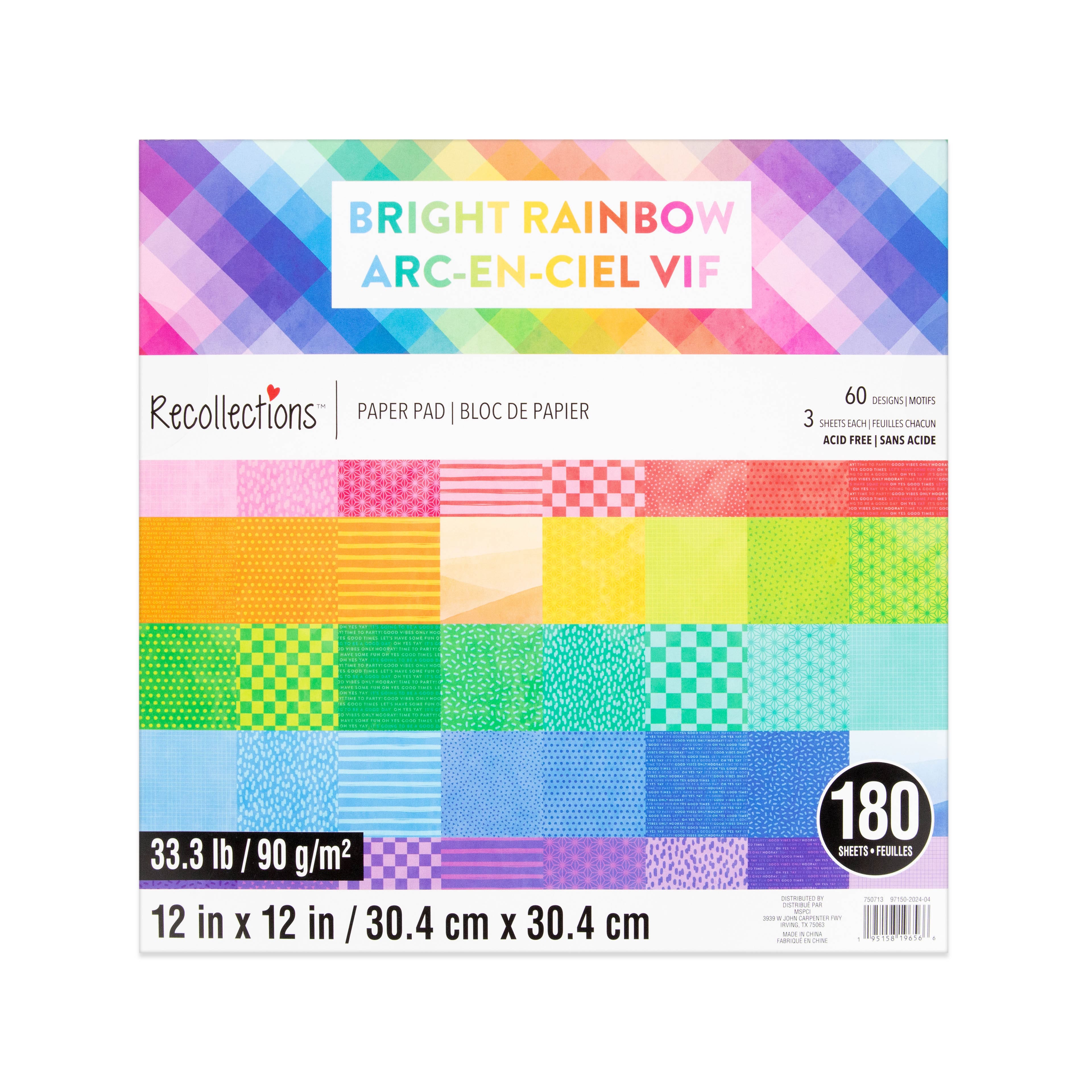 12&#x22; x 12&#x22; Bright Rainbow Paper Pad by Recollections&#x2122;, 180 Sheets