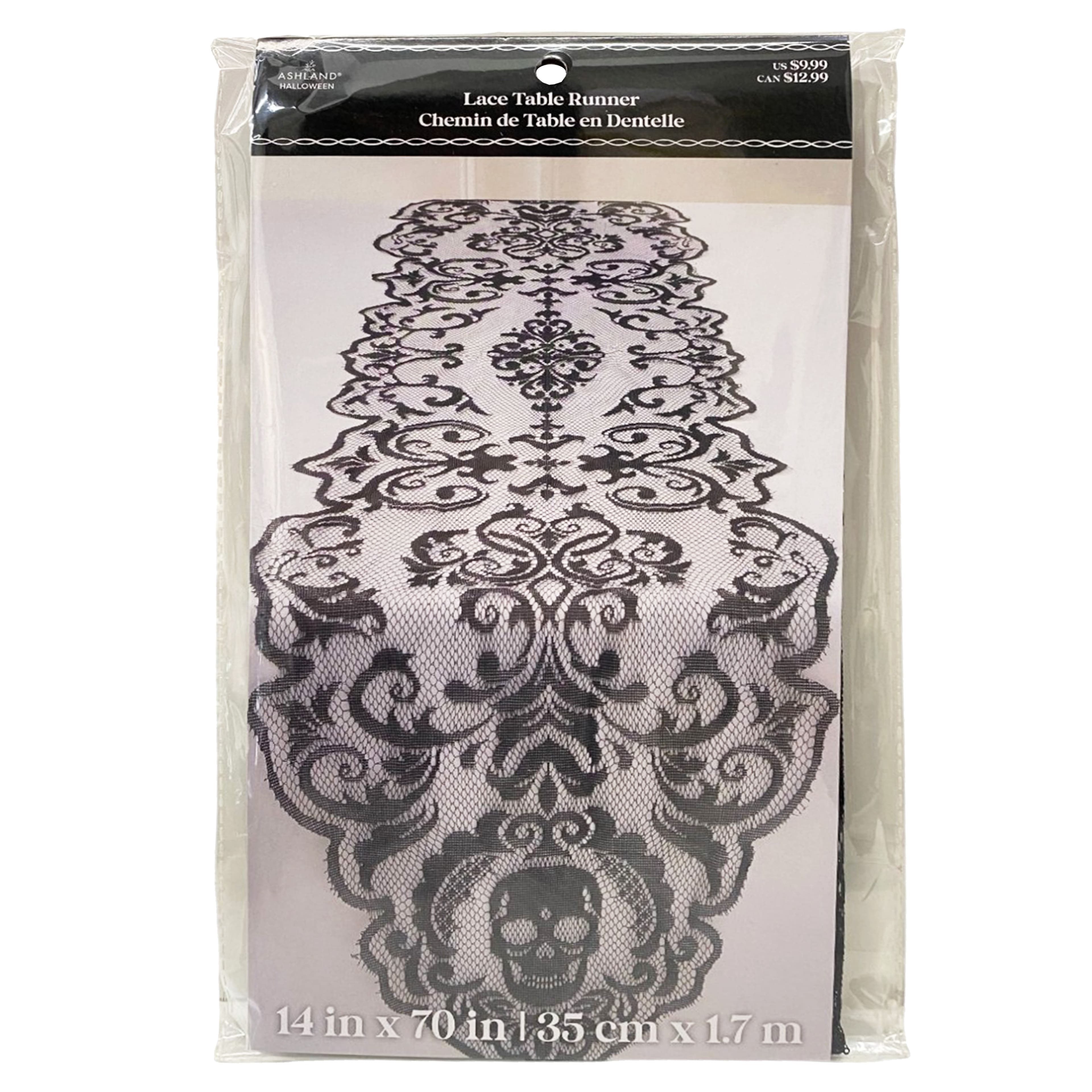 70&#x22; Black Skull Damask Lace Table Runner by Ashland&#xAE;