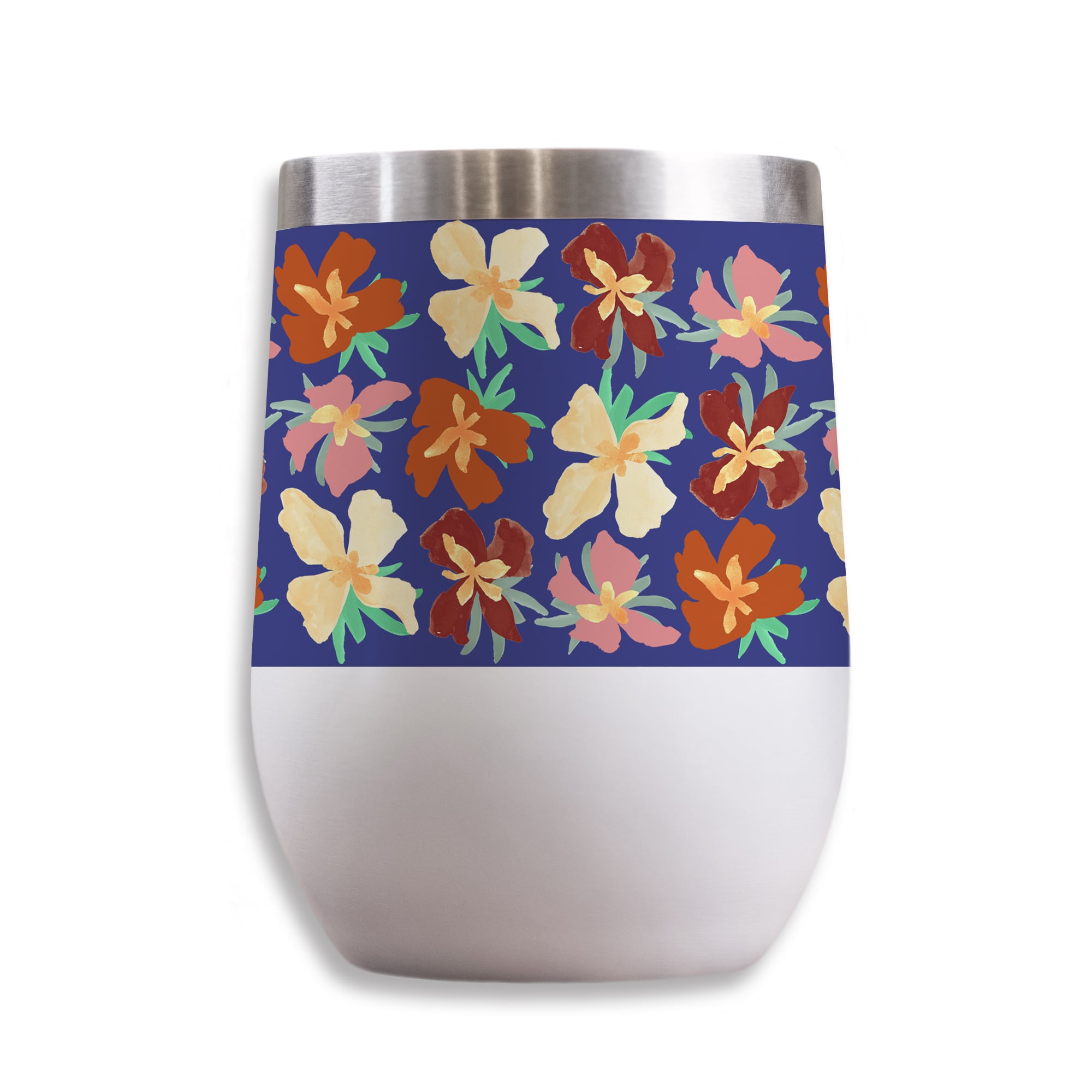 11oz. Navy Abstract Floral Pattern Stainless Steel Wine Tumbler