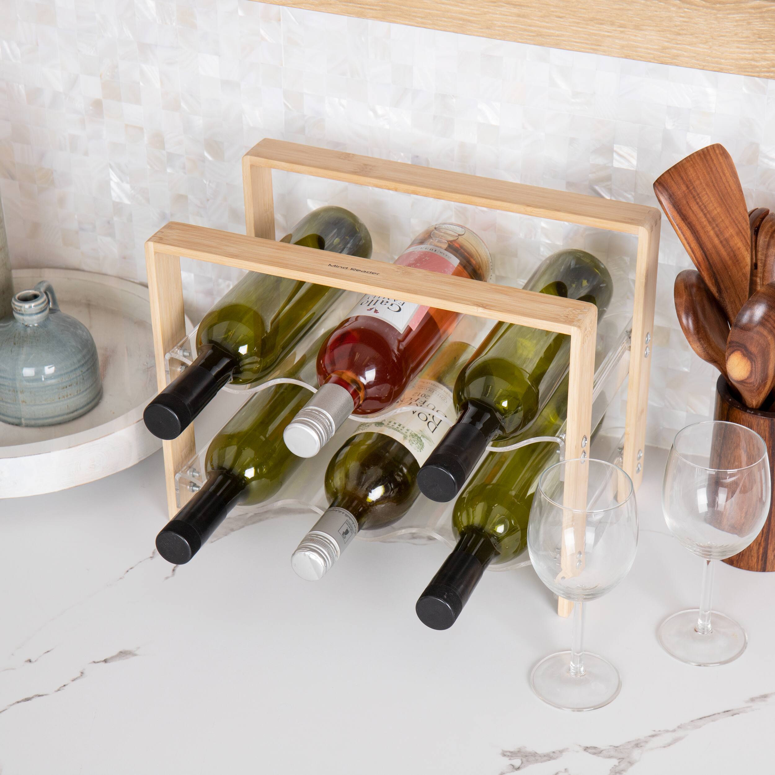 Mind Reader Modern Collection Bamboo &#x26; Acrylic 6 Bottle Wine Rack