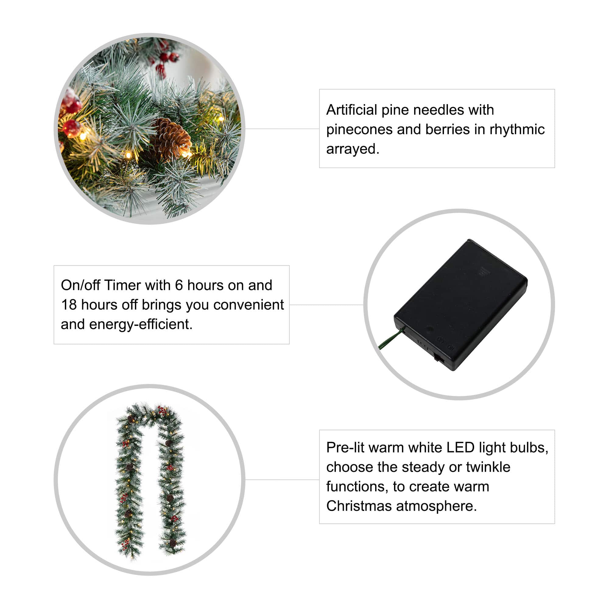 Glitzhome&#xAE; 2 Pack 9ft. Pre-Lit Greenery Pinecones &#x26; Red Berries Christmas Garland