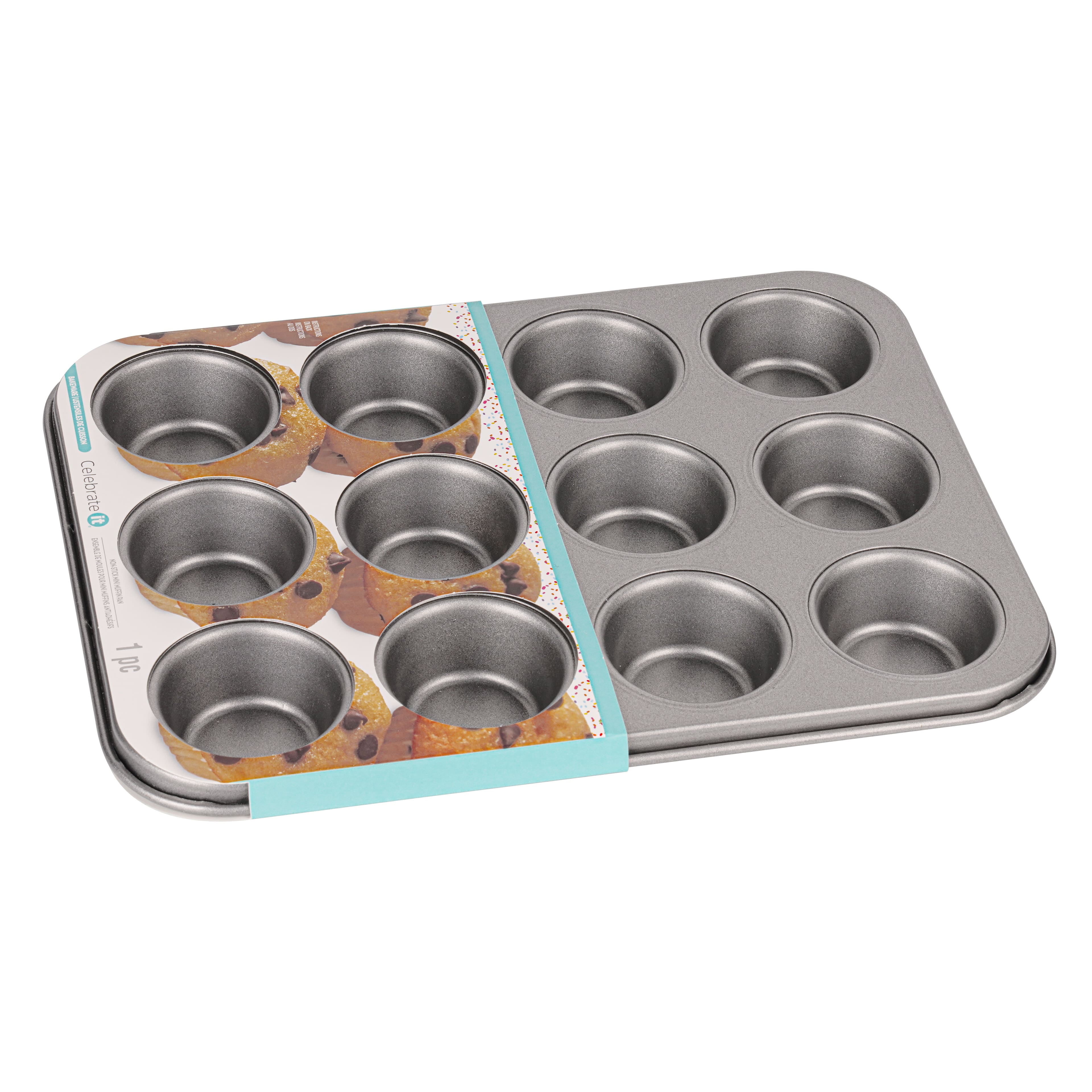 Mainstays 12 Cup Nonstick Muffin Pan, Cupcake Pan, 2.9 Diameter cup, Gray  
