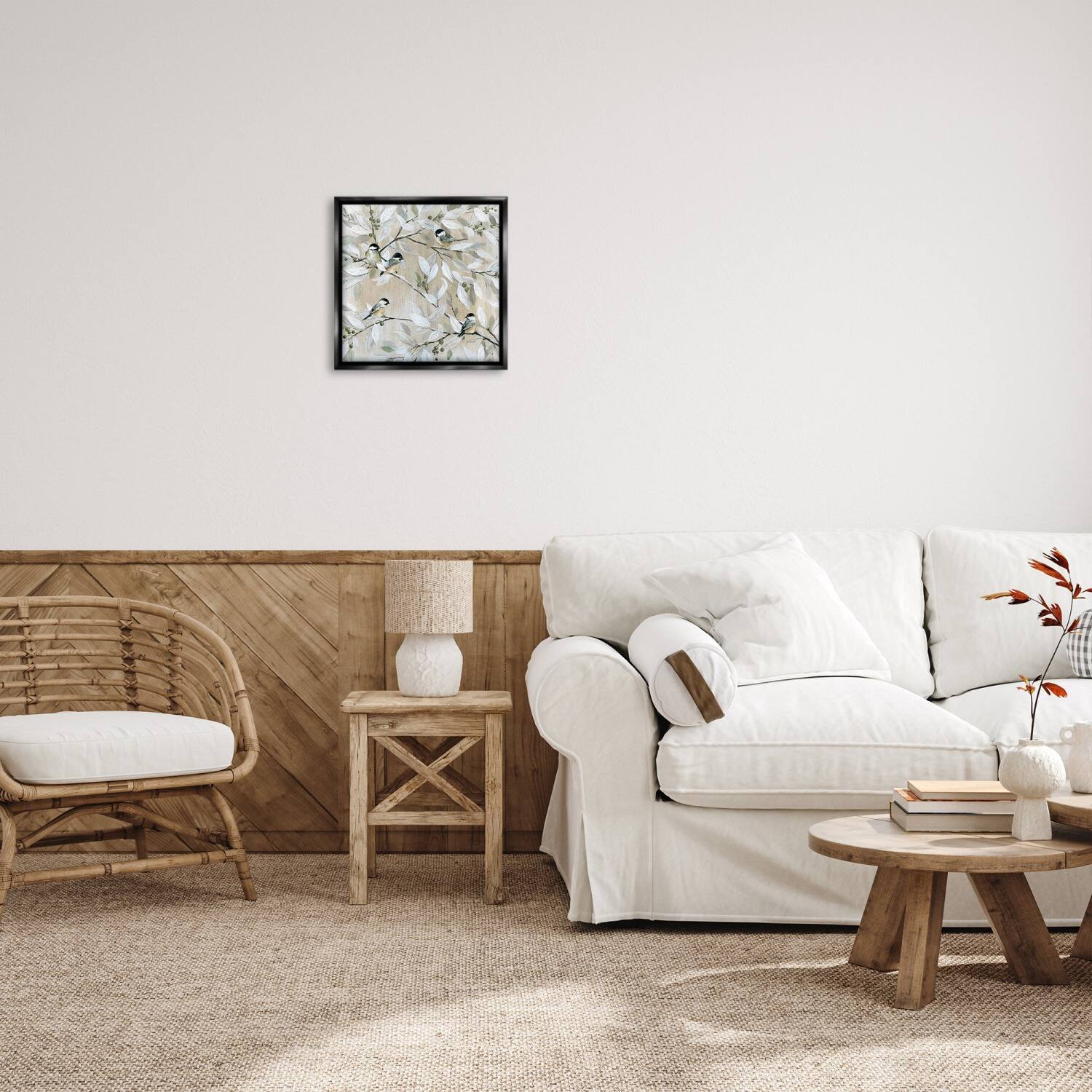 Stupell Industries Chickadee Birds on Branches Floater Framed Art