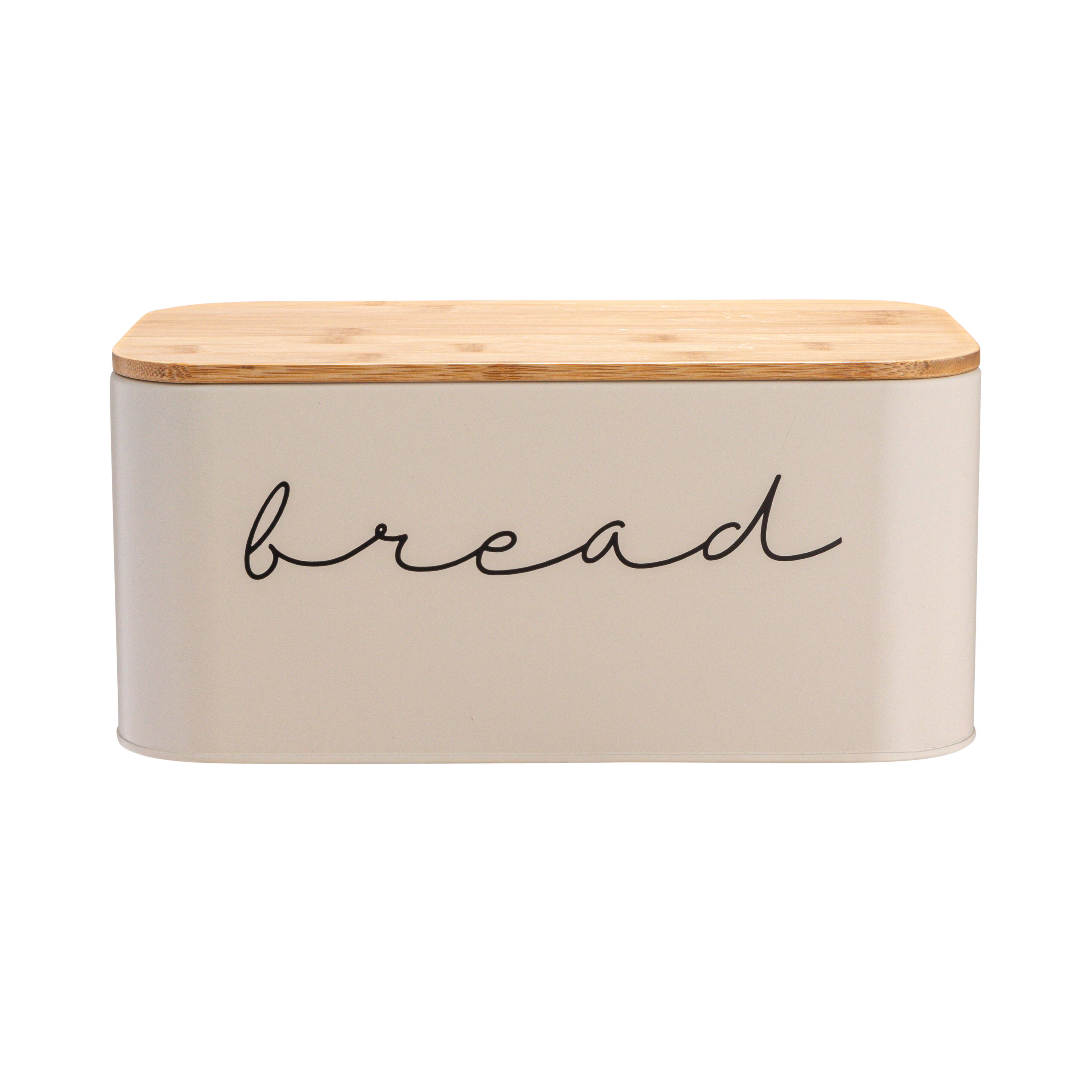 Hello Honey® 11.75" Cream Metal Bread Bin with Bamboo Lid