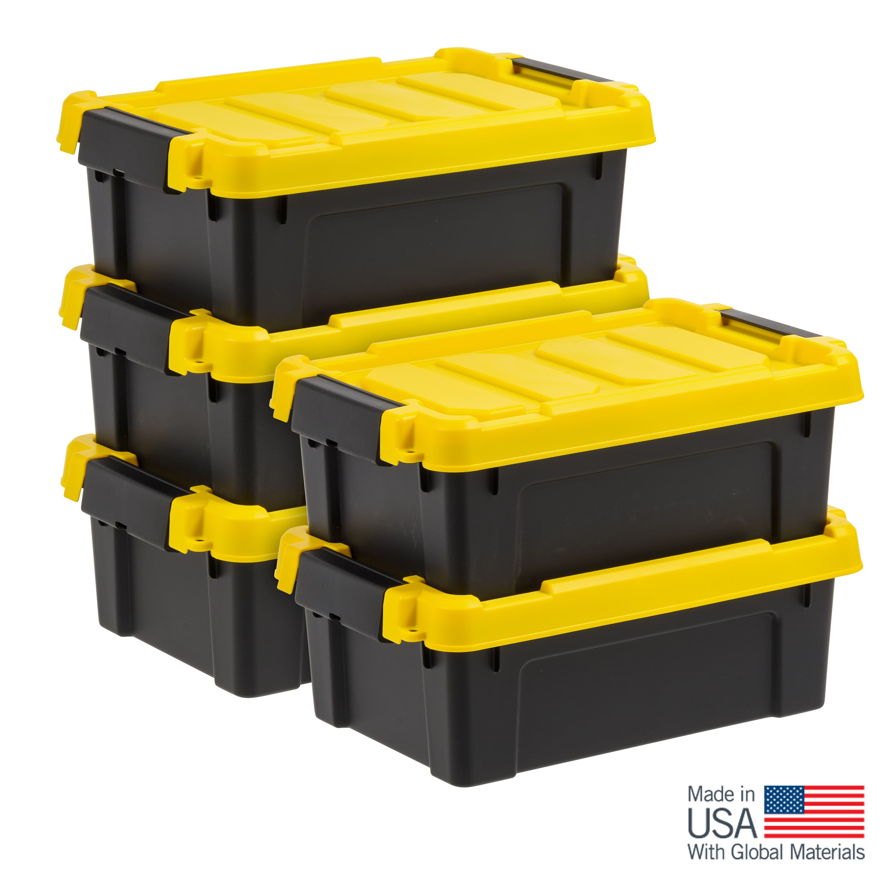 IRIS&#xAE; 13.3qt. Black Store-It-All Utility Totes with Yellow Buckle Lids, 5ct.