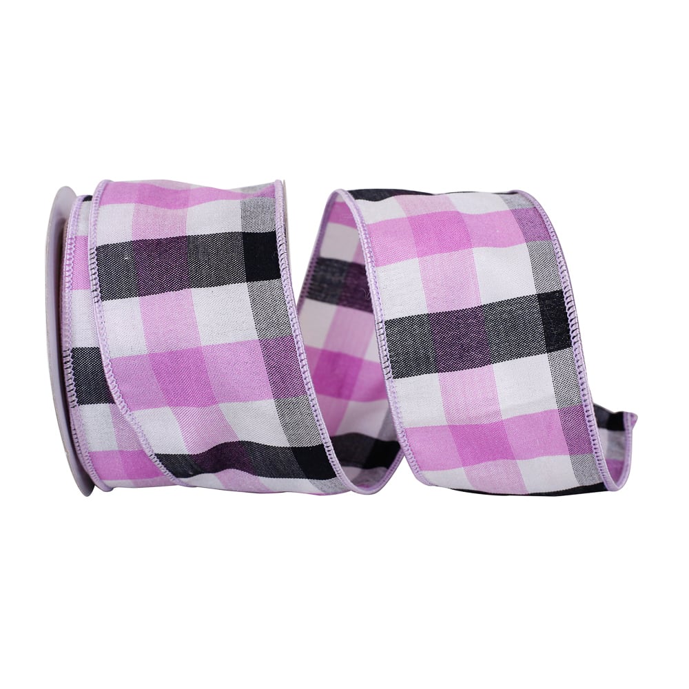 JAM Paper 2.5" x 10yd. Lavender Checkered Gingham Wired Edge Ribbon