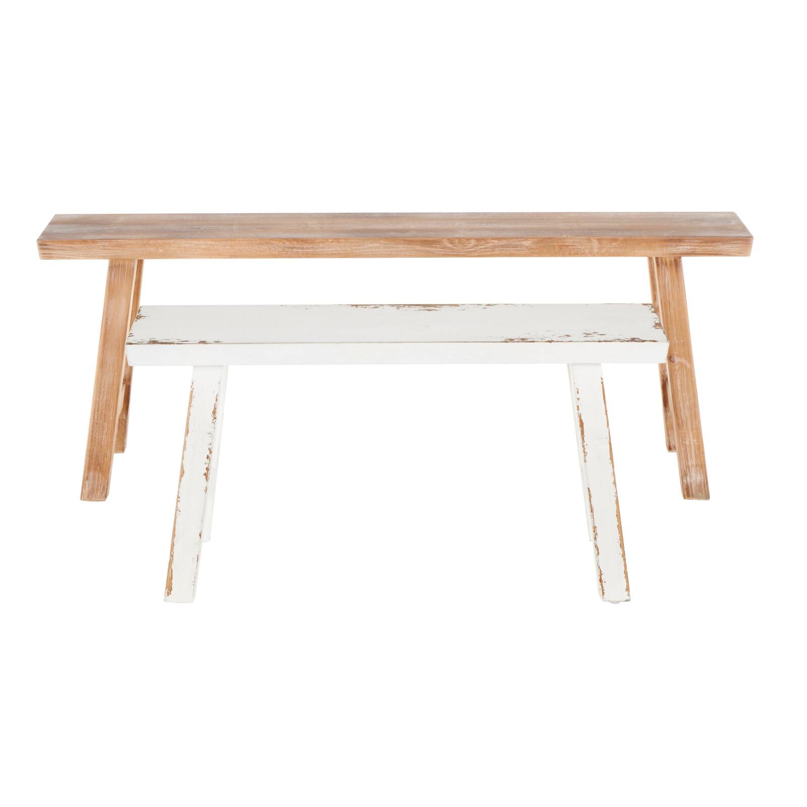 Wood Slim Distressed Bench Set