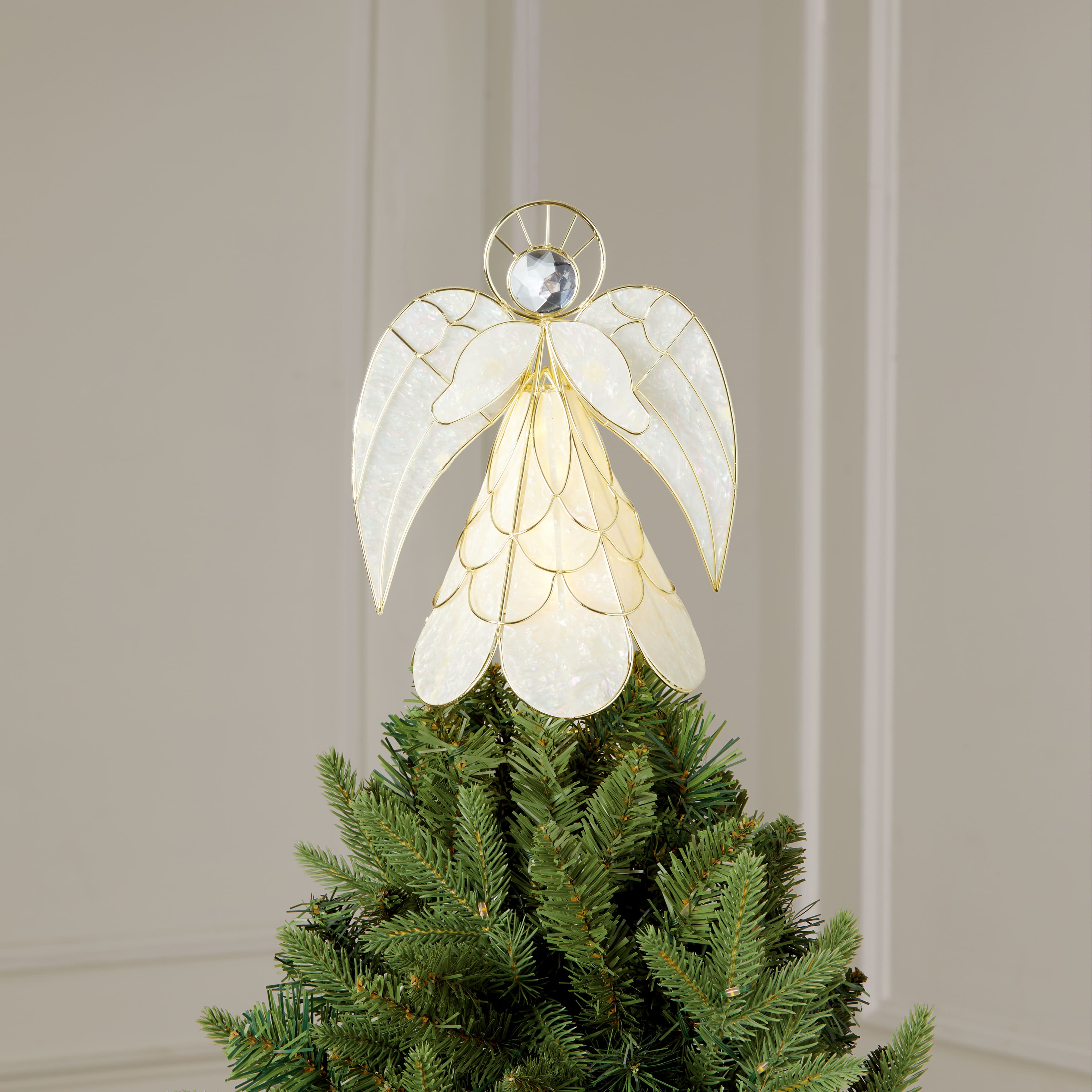 12&#x22; Faux Capiz Angel Lighted Tree Topper by Ashland&#xAE;
