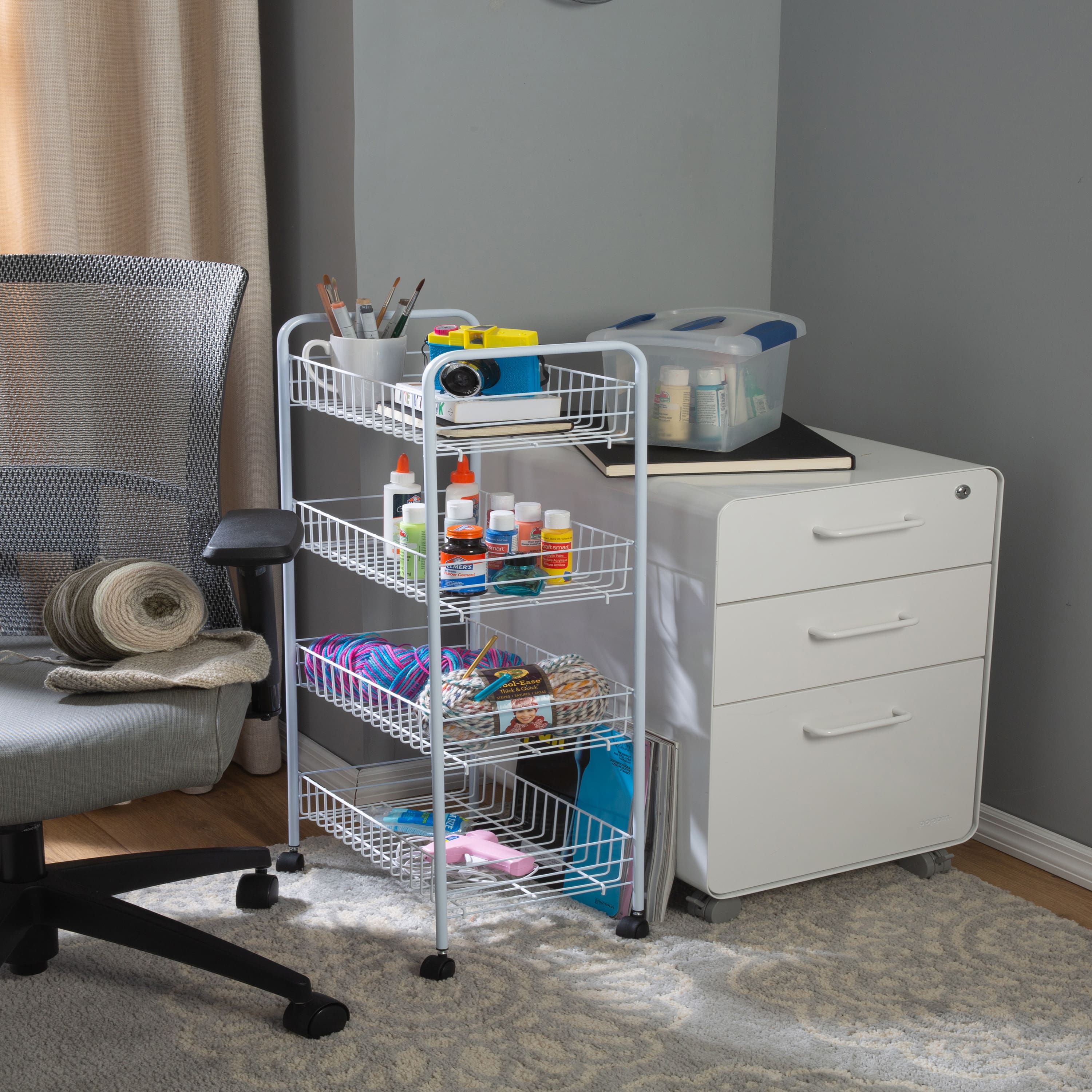 Simplify 4-Tier White Rolling Storage Cart