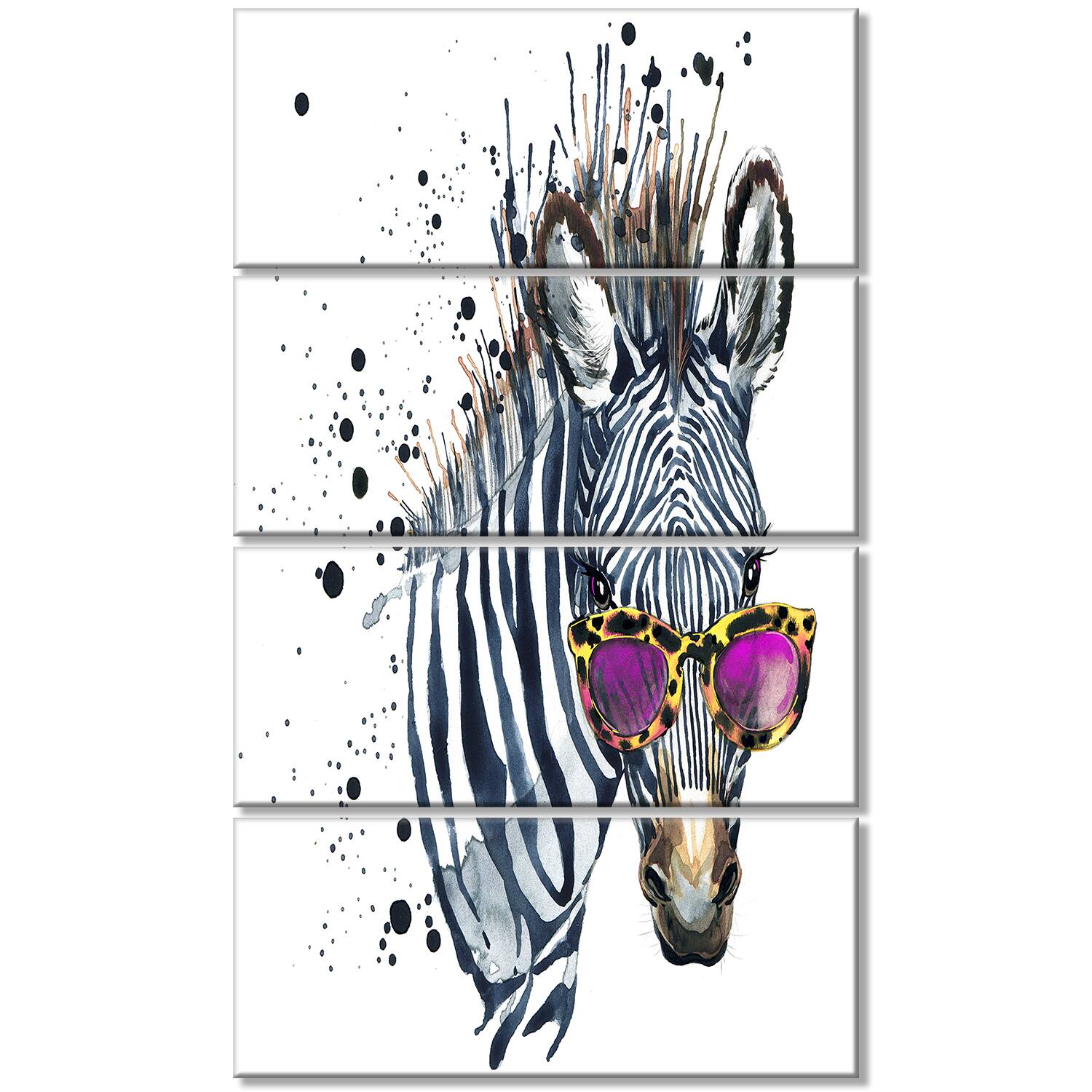 Designart - Funny Zebra Watercolor - Animal Canvas Art Print