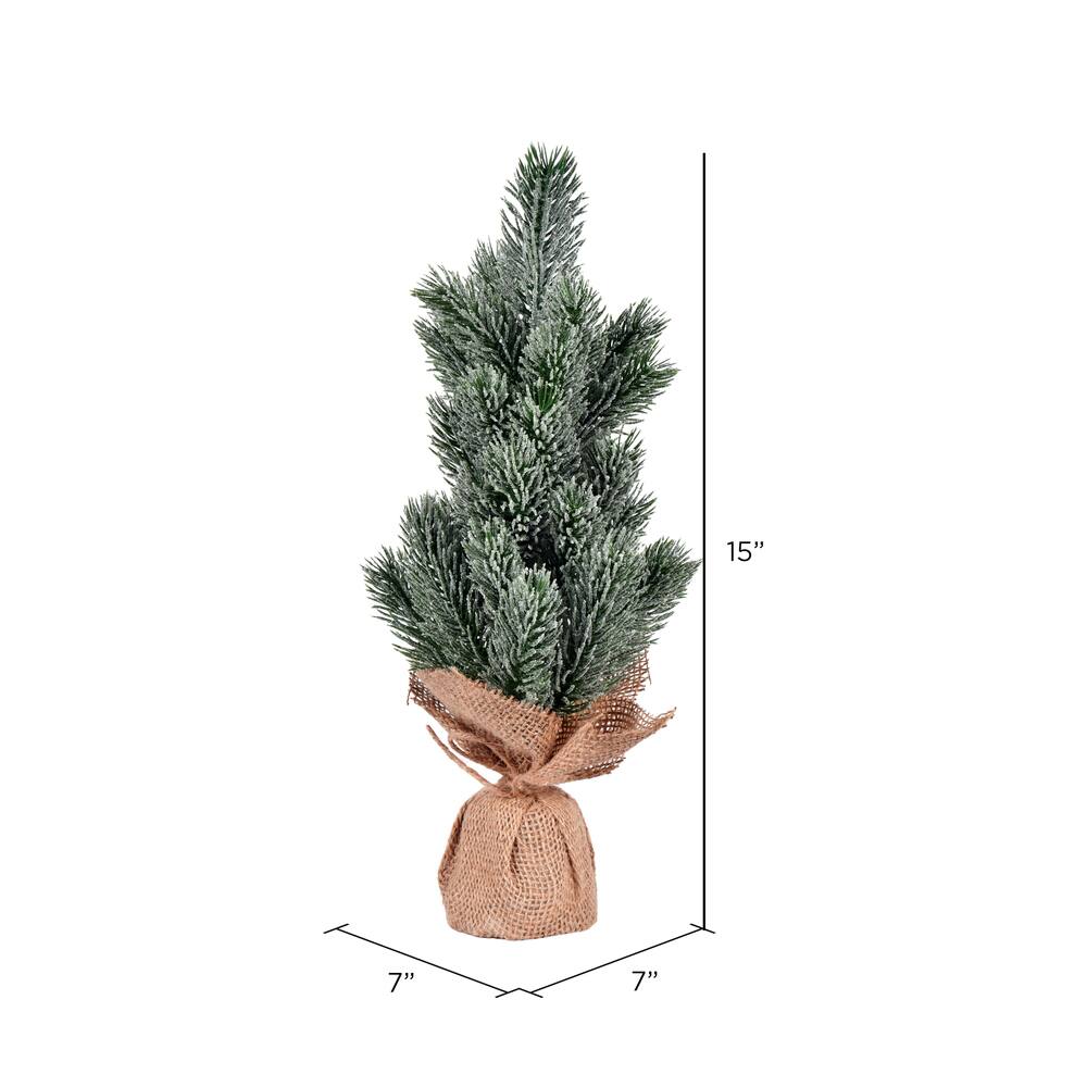 15" Unlit Frosted Spruce Sapling Artificial Christmas Tree Set