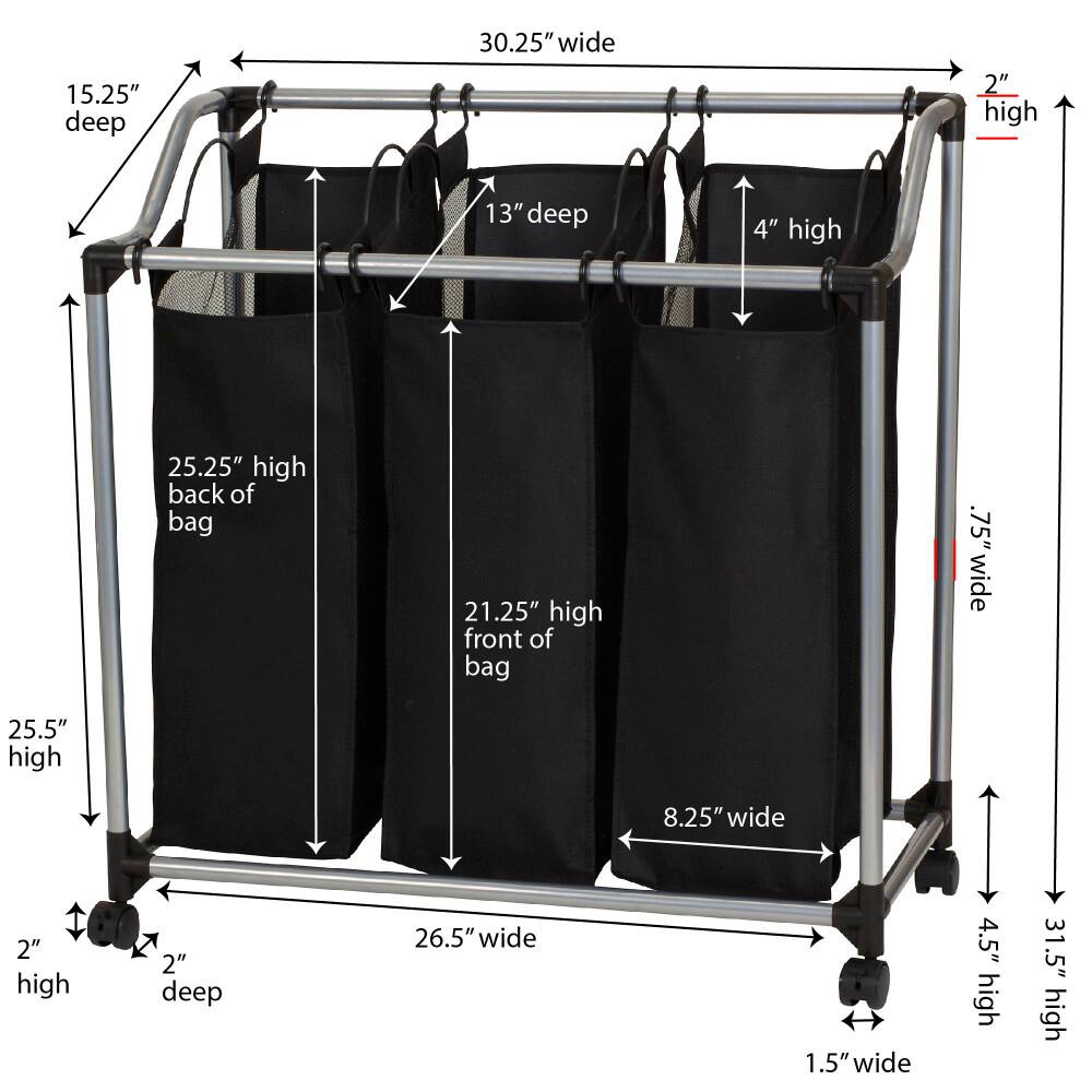 Household Essentials Rolling Mesh Triple Laundry Sorter