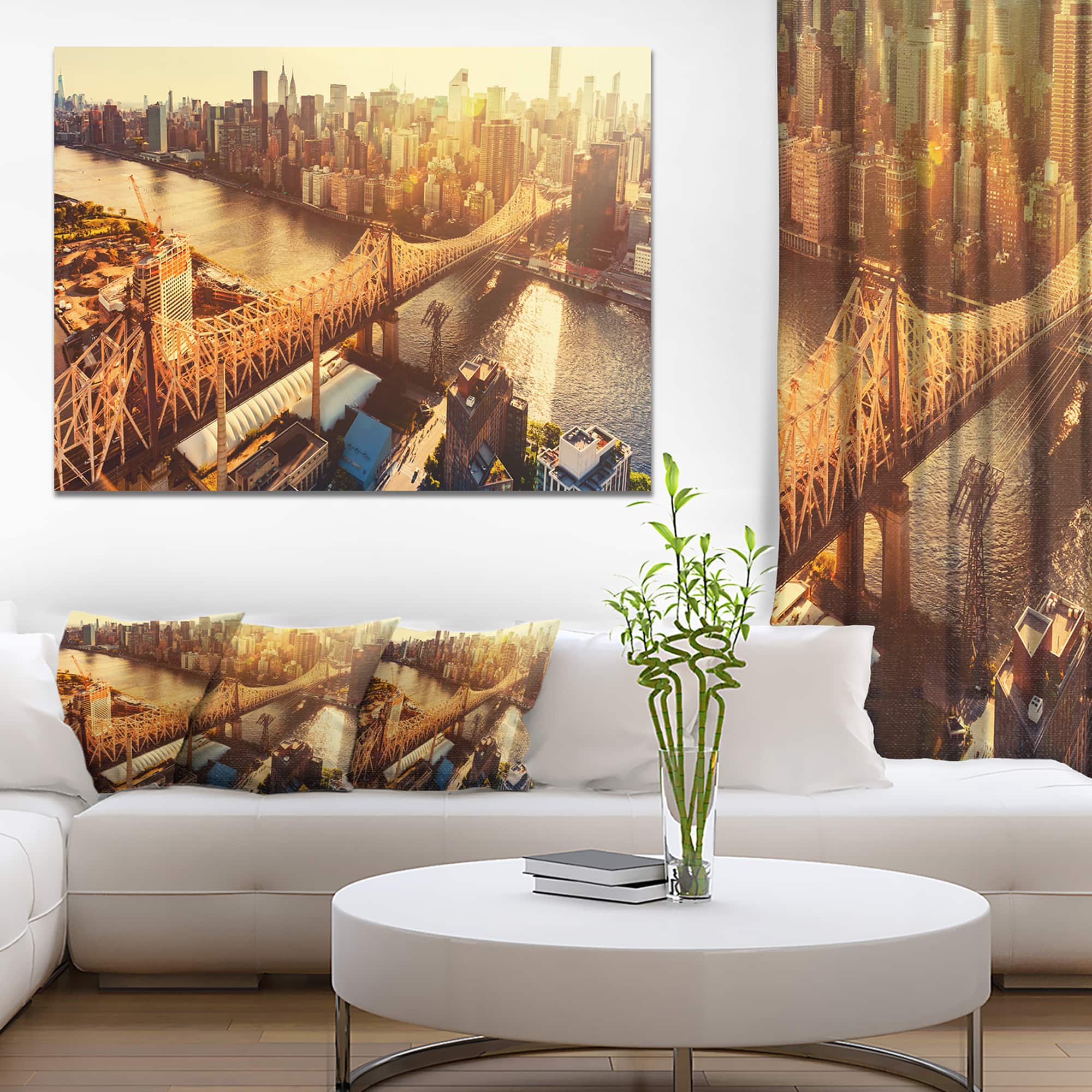Designart - Queensboro Bridge over East River - Large Cityscape Canvas Art Print