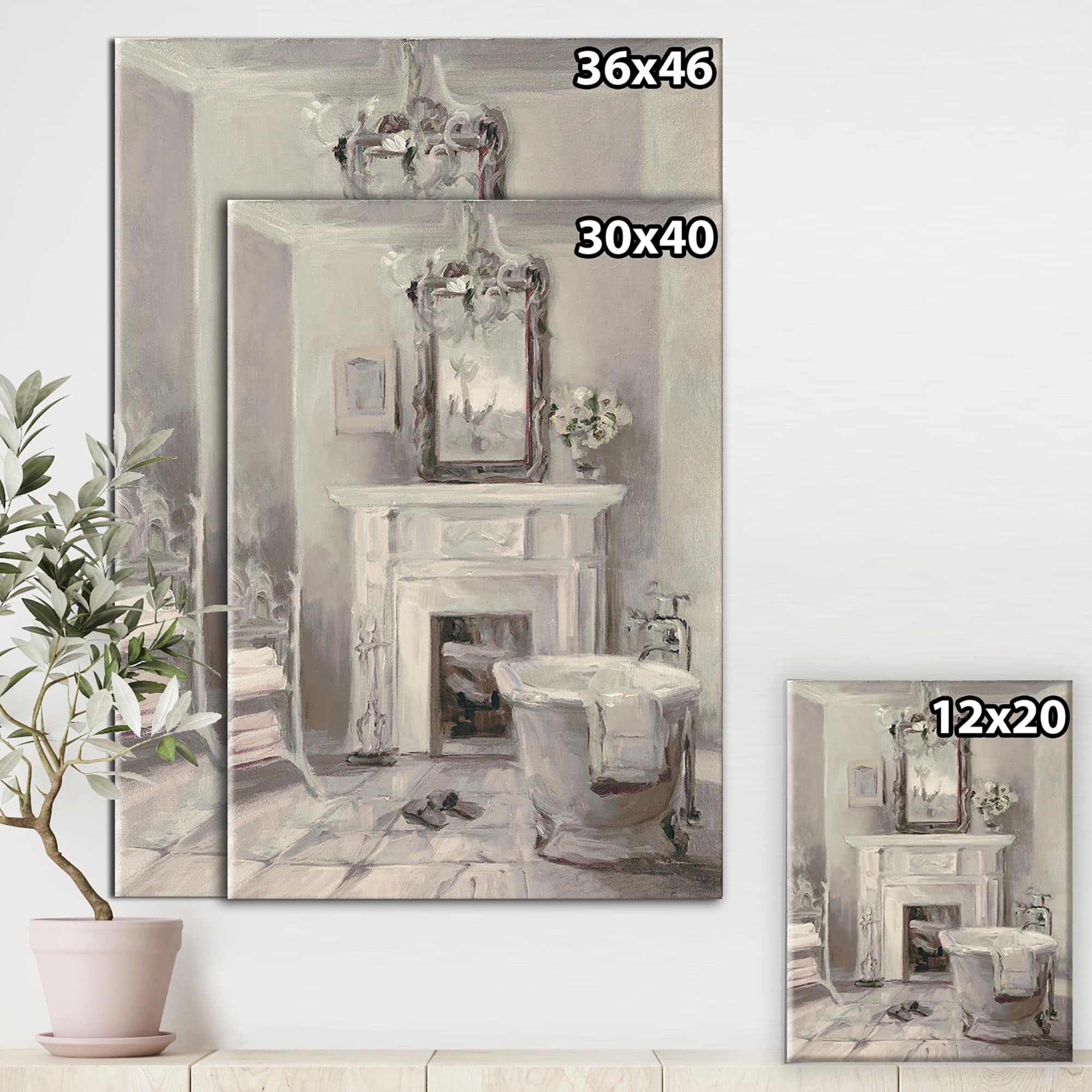 Designart - French Bathroom Vintage I - Traditional Bathroom Premium Canvas Wall Art