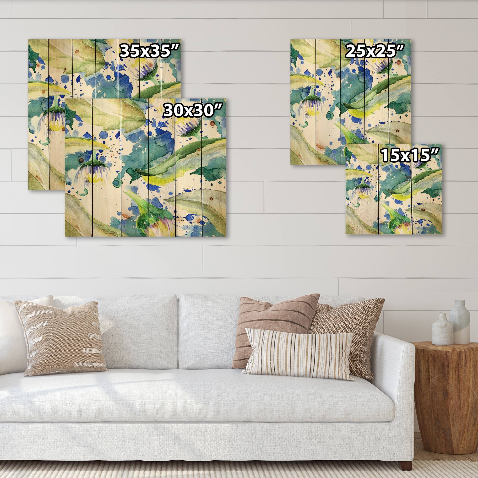 Designart - Daisy Flowers Aquarelle Impression I - Traditional Print on Natural Pine Wood