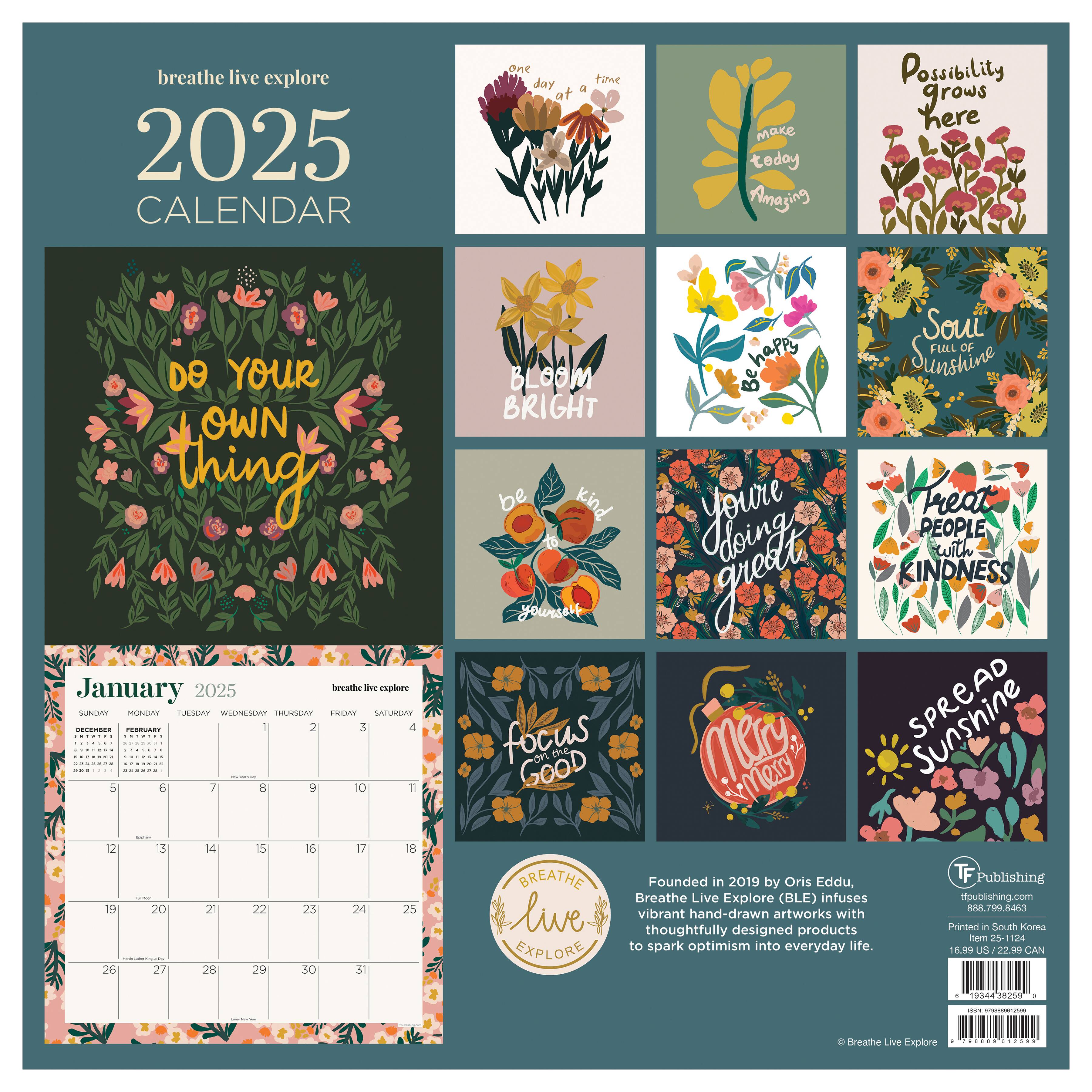 TF Publishing 2025 Breathe Live Explore Wall Calendar