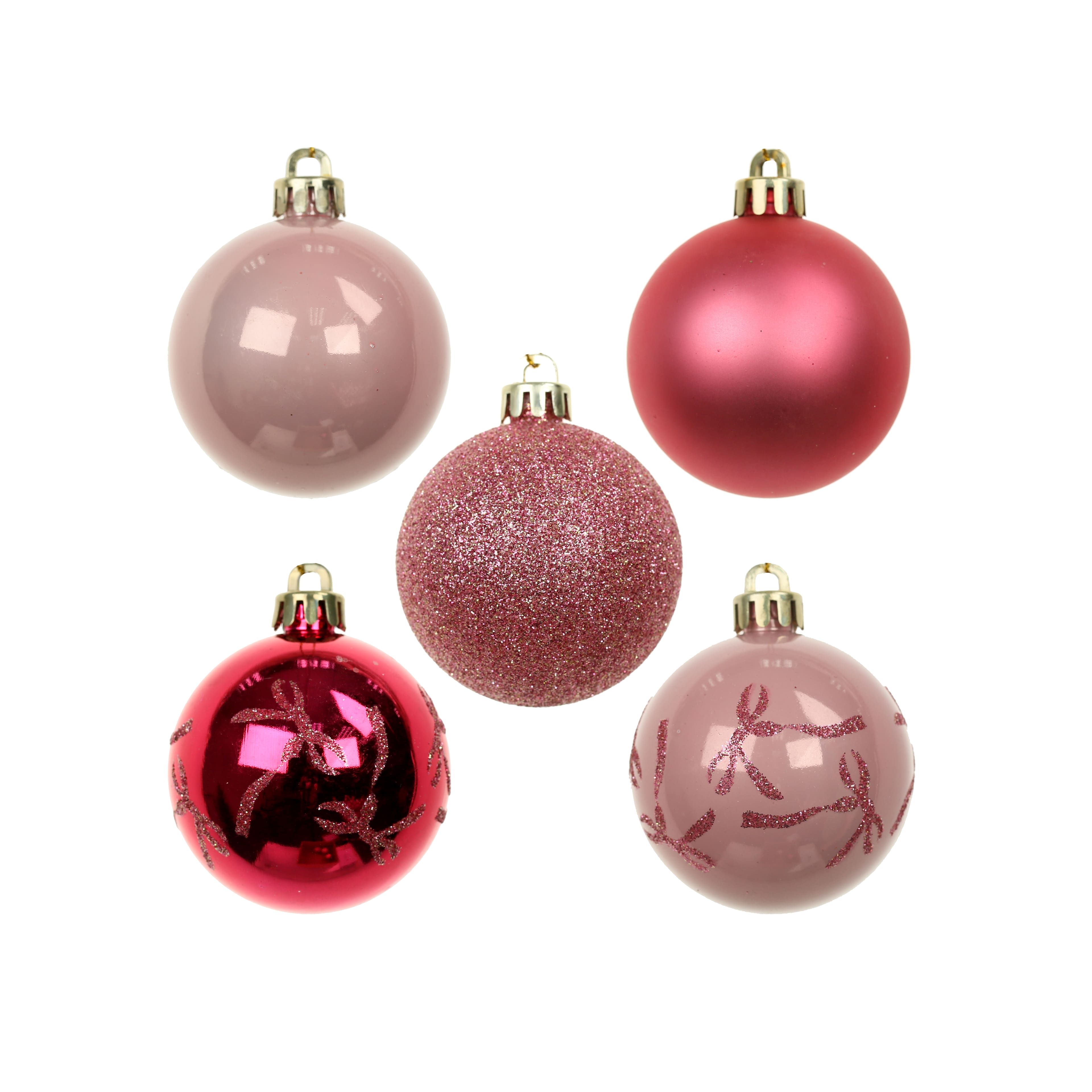 5 Pack 2.2" Holly Jolly Pink Bows Shatterproof Ball Ornaments by Ashland®