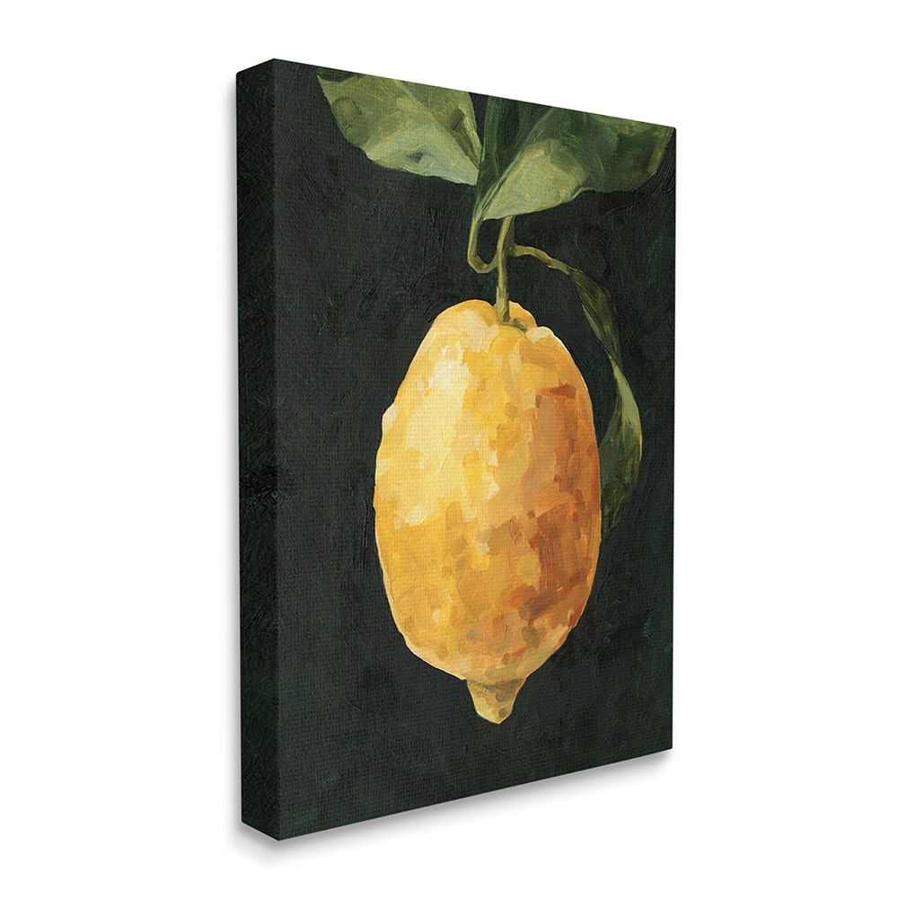 Stupell Industries Abstract Yellow Lemon on Vine Pop over Black Canvas Wall Art 
