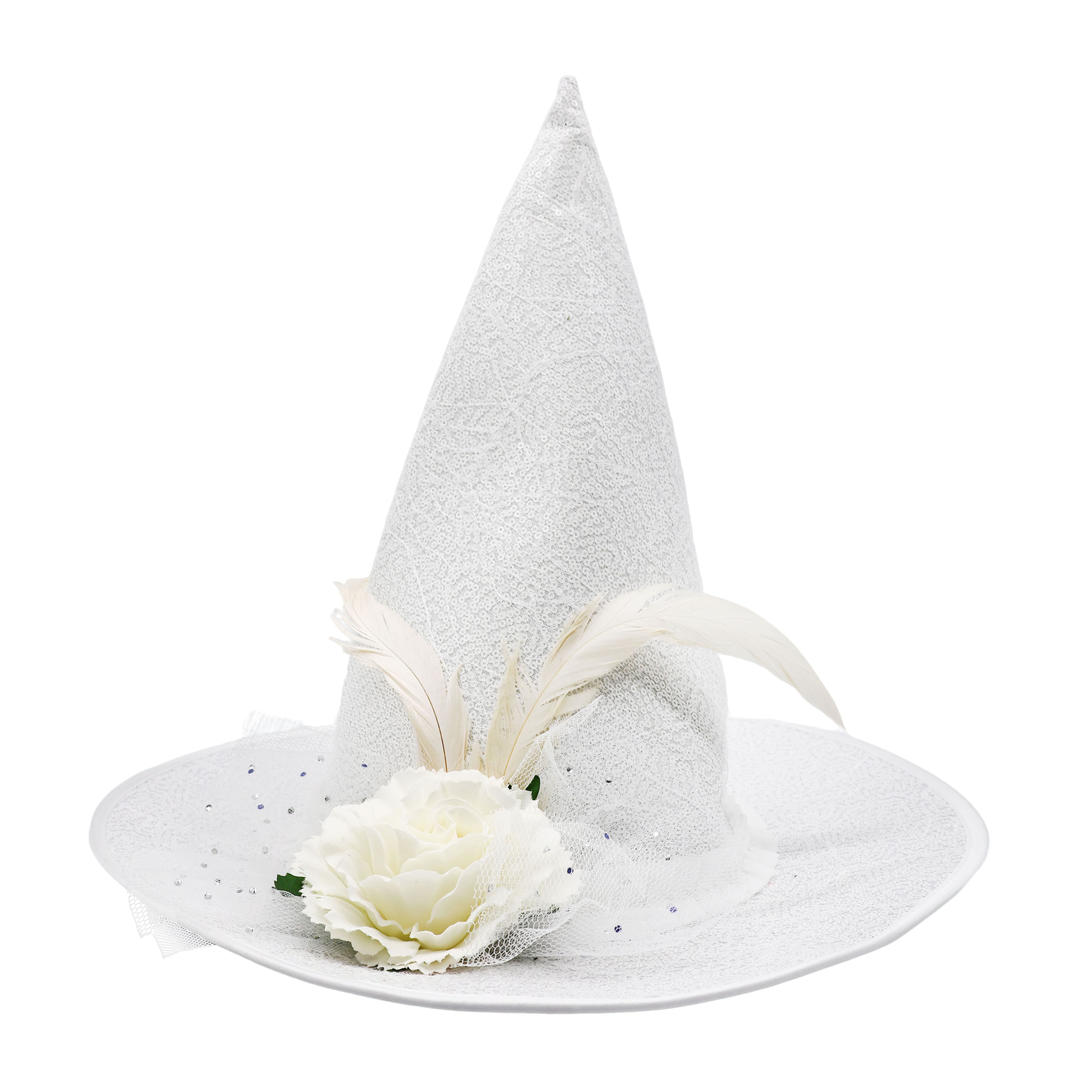White Witch Hat with Feather &#x26; Flower by Celebrate It&#x2122;