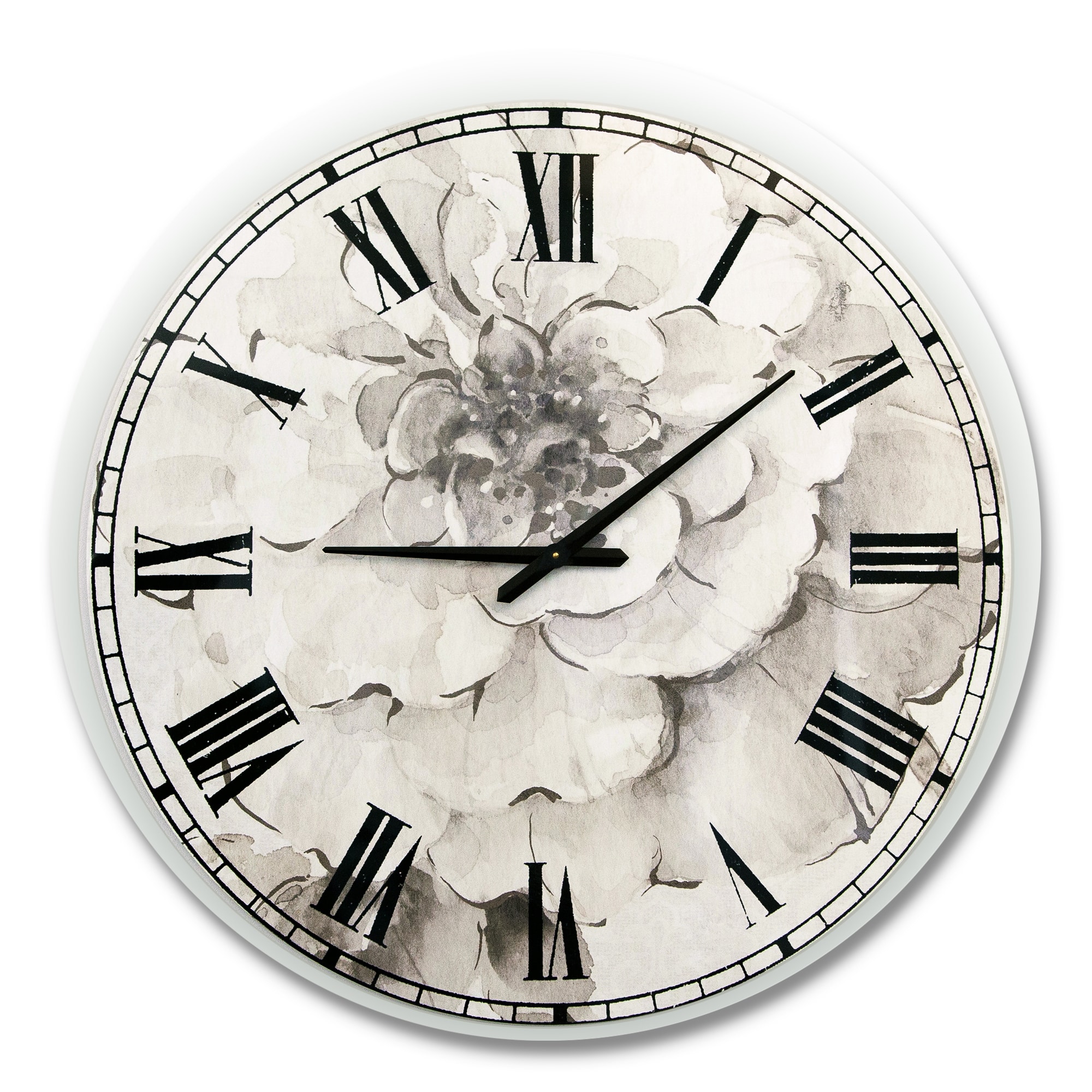 Designart Indigold Grey Peonies II Traditional Wall Clock