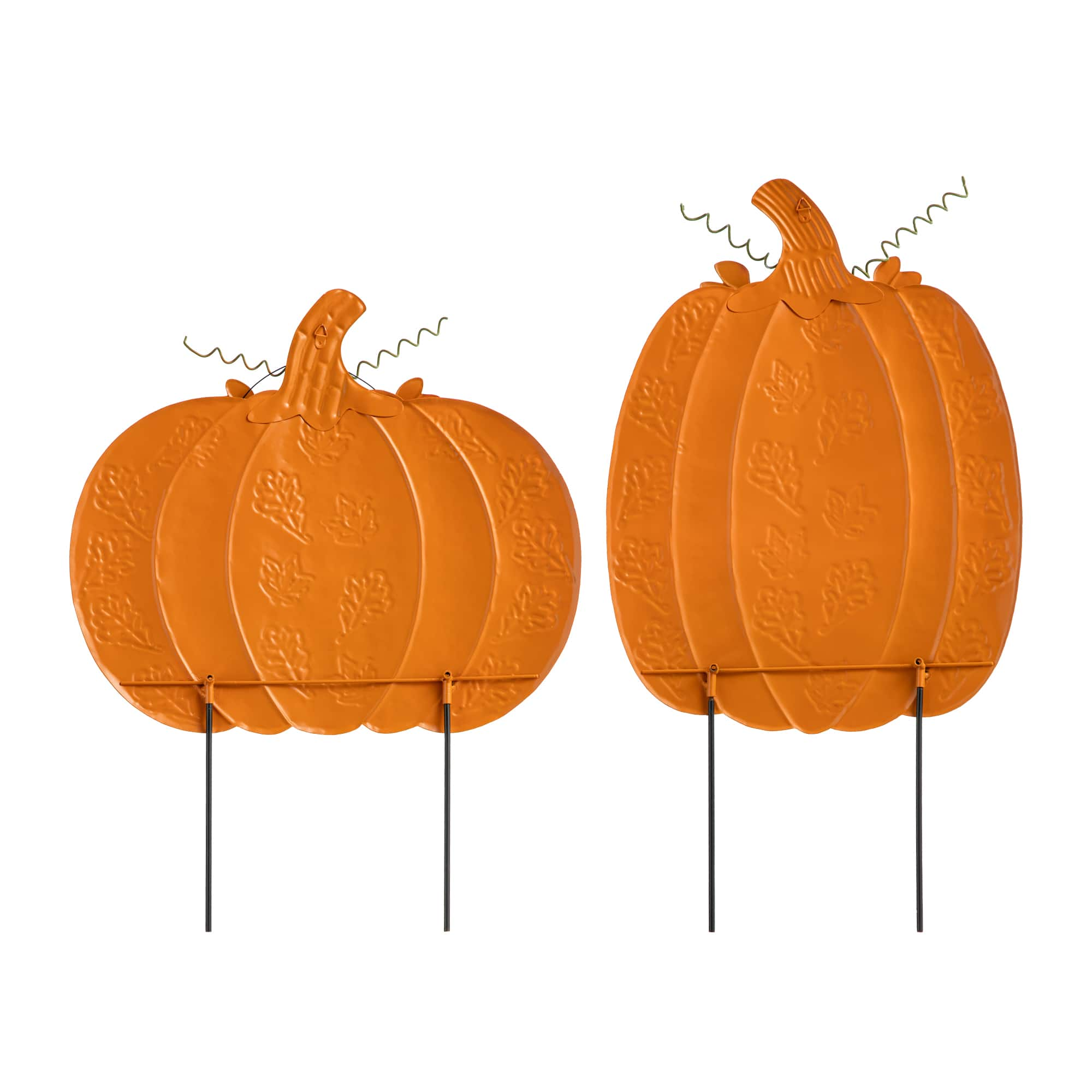 Glitzhome&#xAE; 2ft. Fall Metal Embossed Glitter Pumpkin Yard Stake, 2ct.