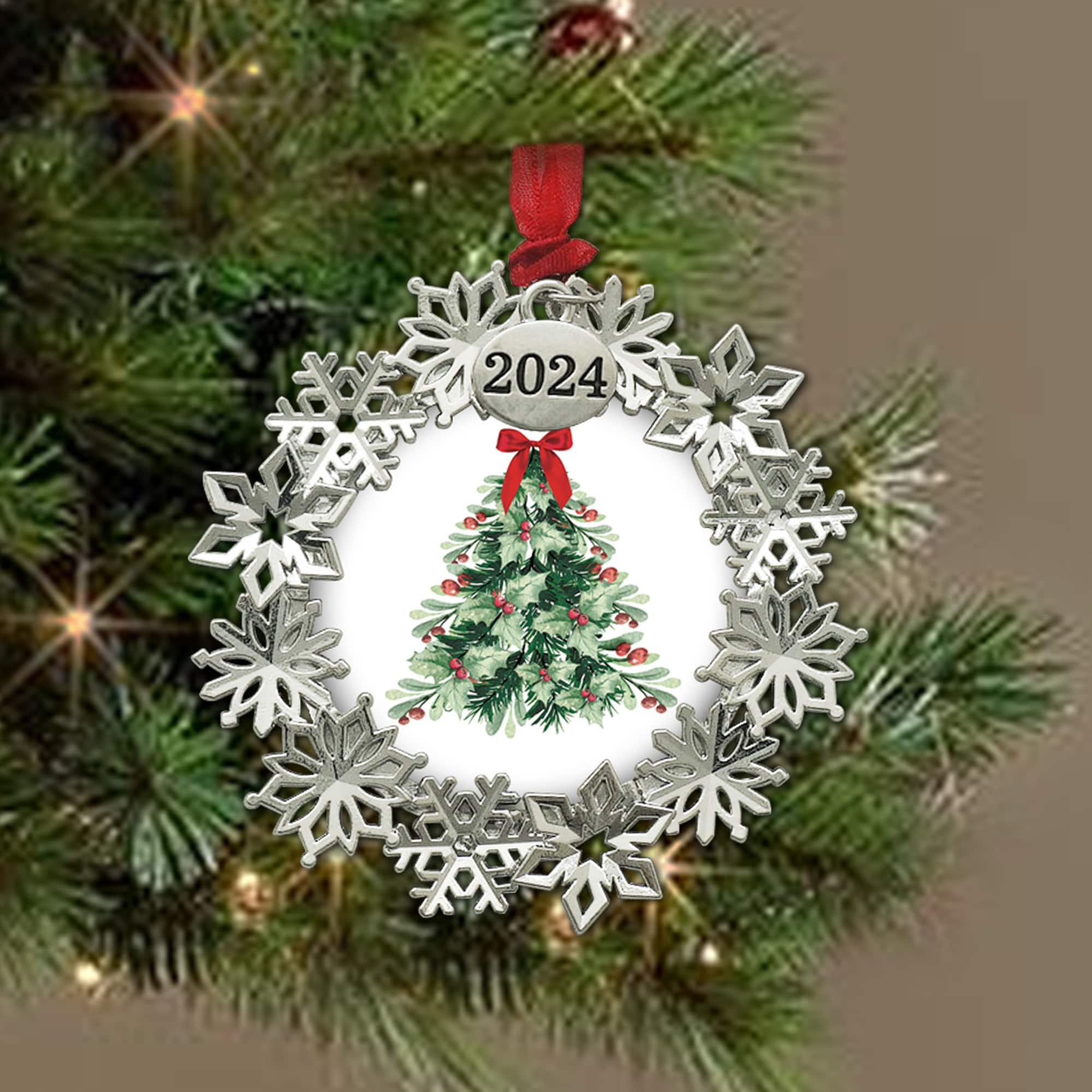 2&#x22; x 2&#x22; Silver Snowflake Wreath 2024 Ornament Frame by Studio D&#xE9;cor&#xAE;