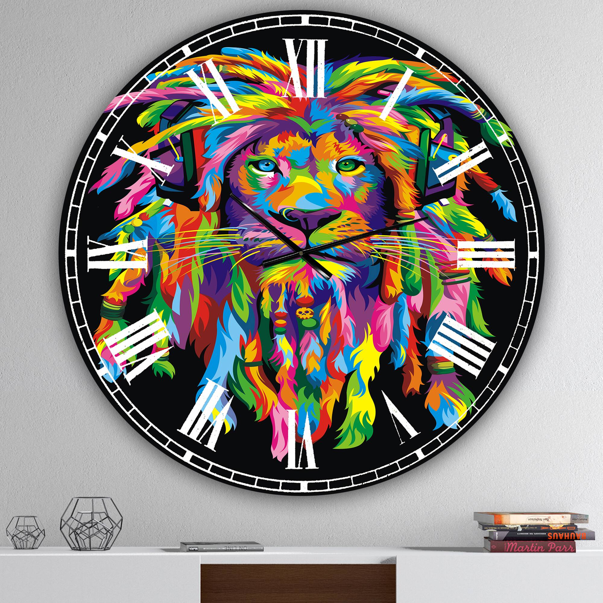 Designart Lion Rasta Oversized Modern Wall Clock