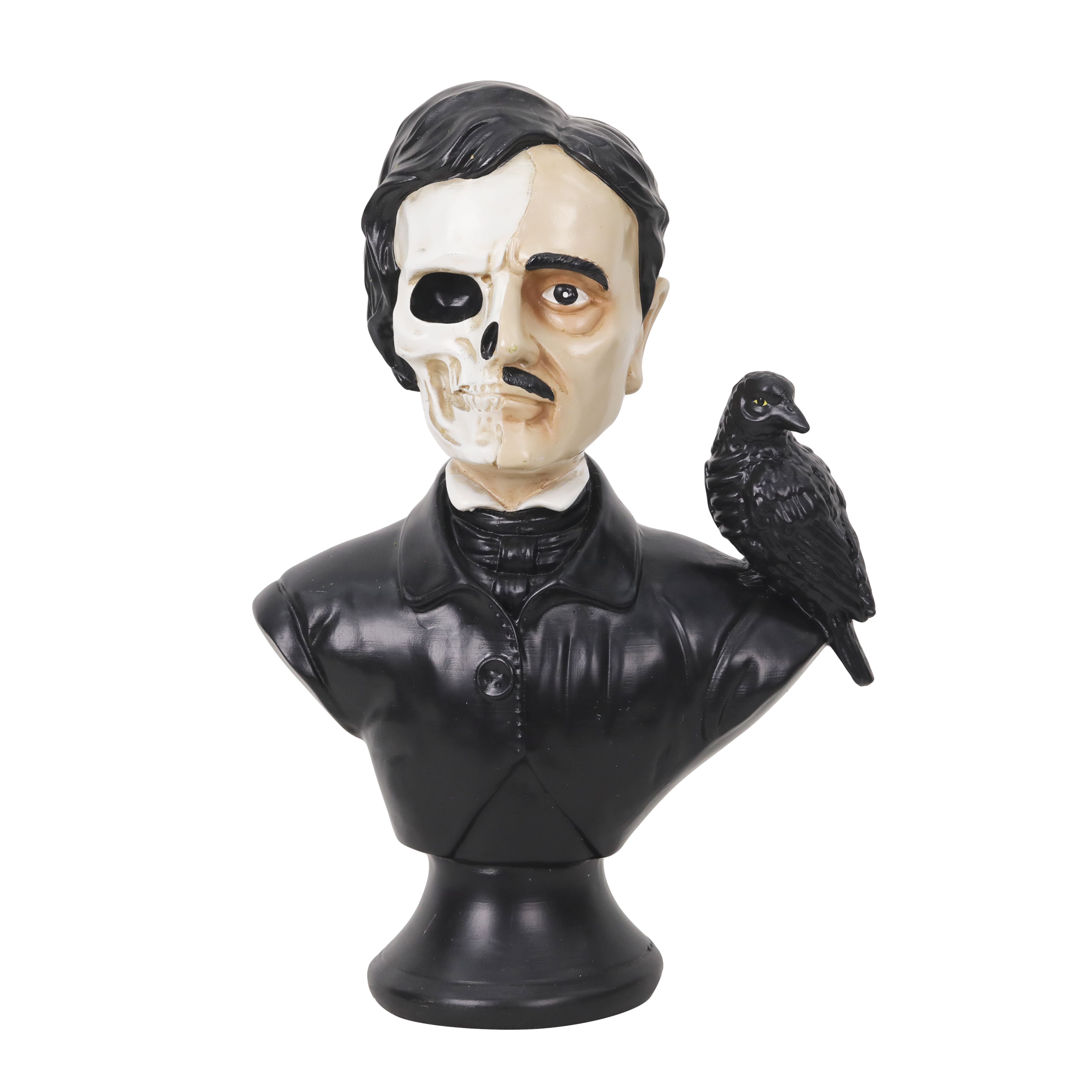 10" Black & White Poe with Raven Bust Tabletop Décor by Ashland®