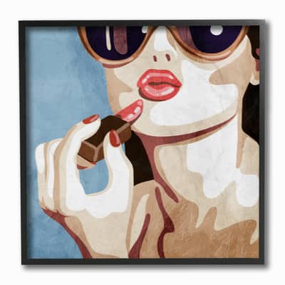 Stupell Industries Fashion Designer Lips Kiss Blue Painting, 12