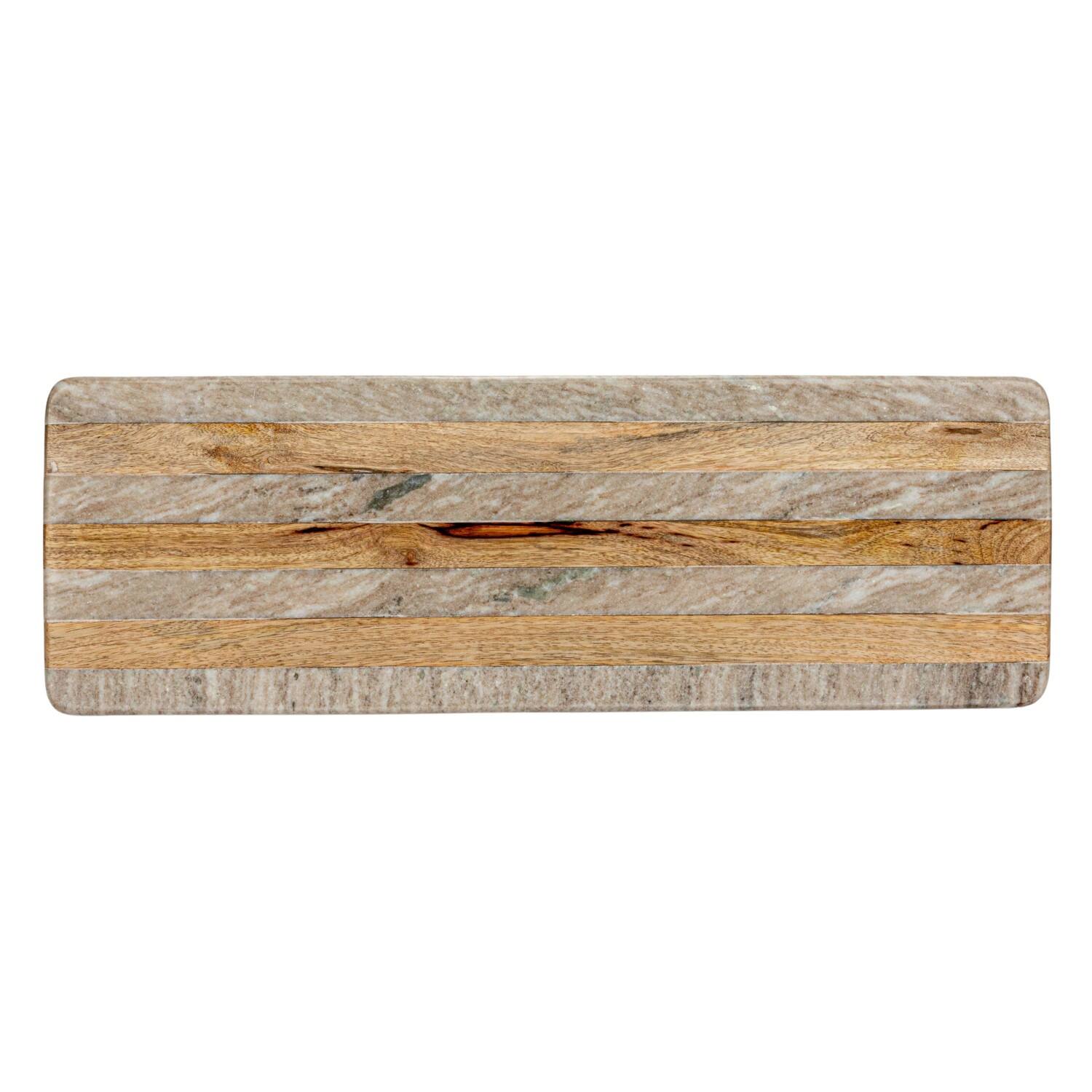 21&#x22; Beige Marble &#x26; Mango Wood Stripes Cheese Board