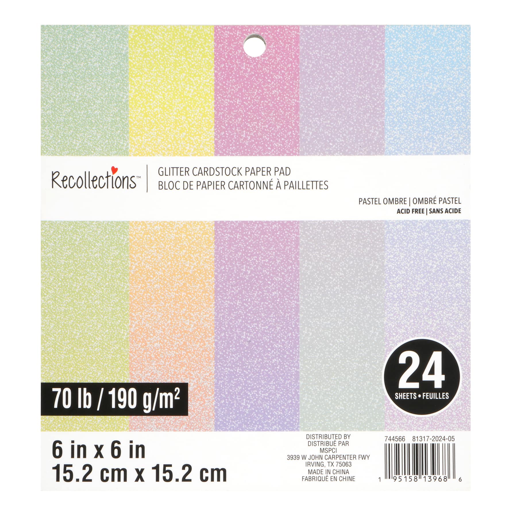 6&#x22; x 6&#x22; Pastel Ombre Glitter Cardstock Paper Pad, 24 Sheets by Recollections&#x2122;