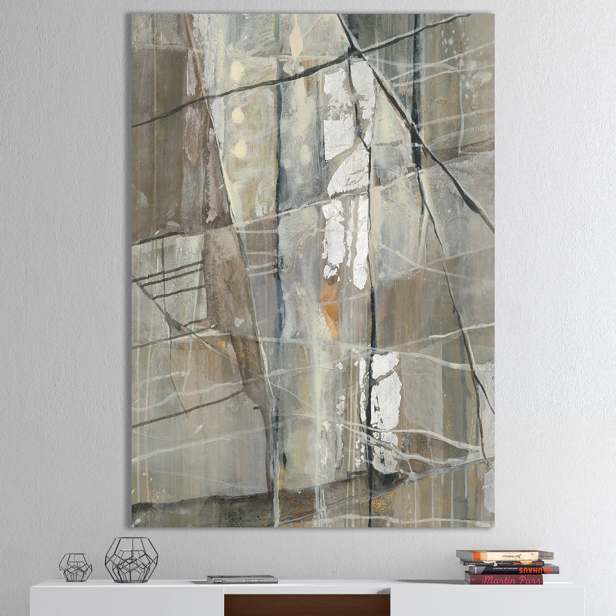 Designart - Grey Silver Geometric Composition - Modern Canvas Art