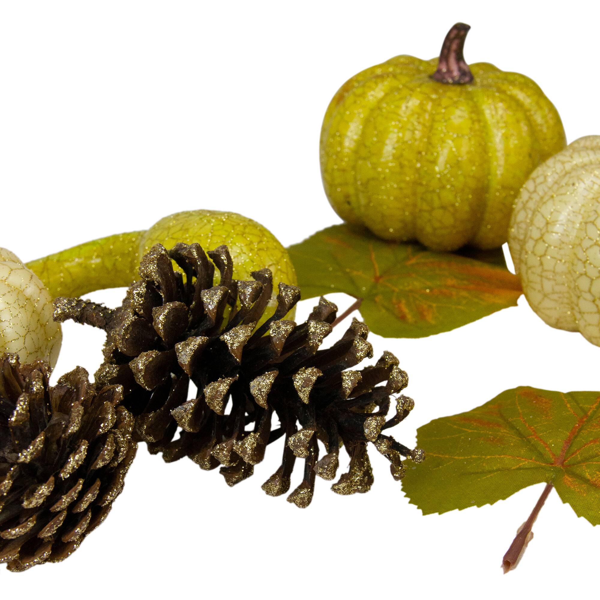 Crackled &#x26; Glittered Fall Pumpkin, Gourd, Berry &#x26; Pinecone Decoration Set