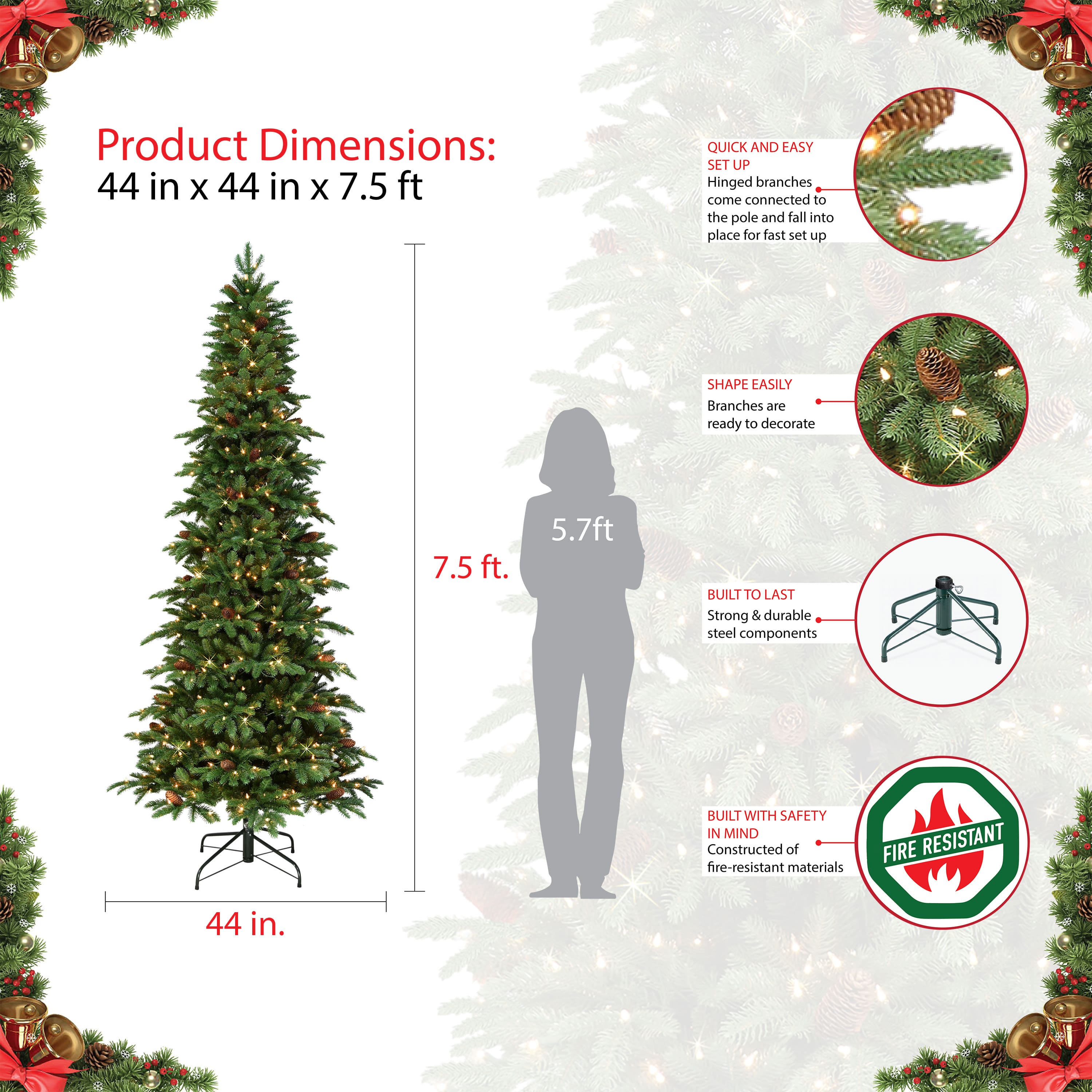 7.5ft. Pre-Lit Slim Montville Spruce Artificial Christmas Tree, Clear Lights