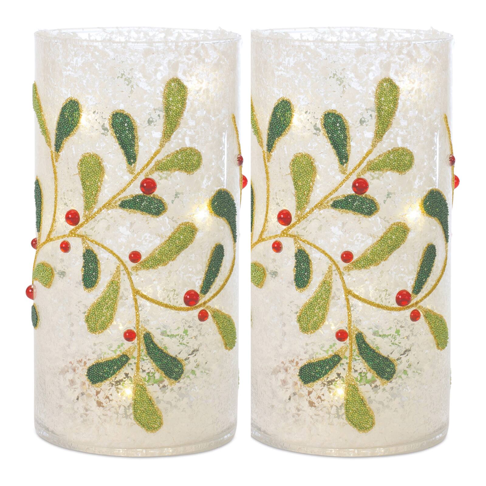 7.75&#x22; Beaded Glass Mistletoe Candle Holders, 2ct.