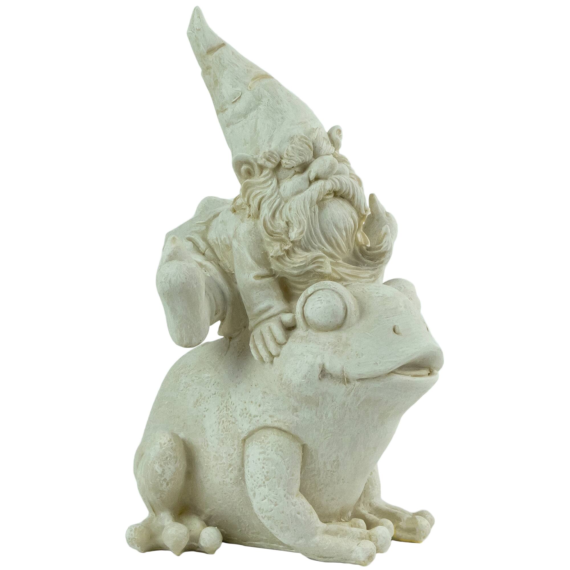 9.5&#x22; Gnome Leaping Over a Frog Outdoor Garden Statue
