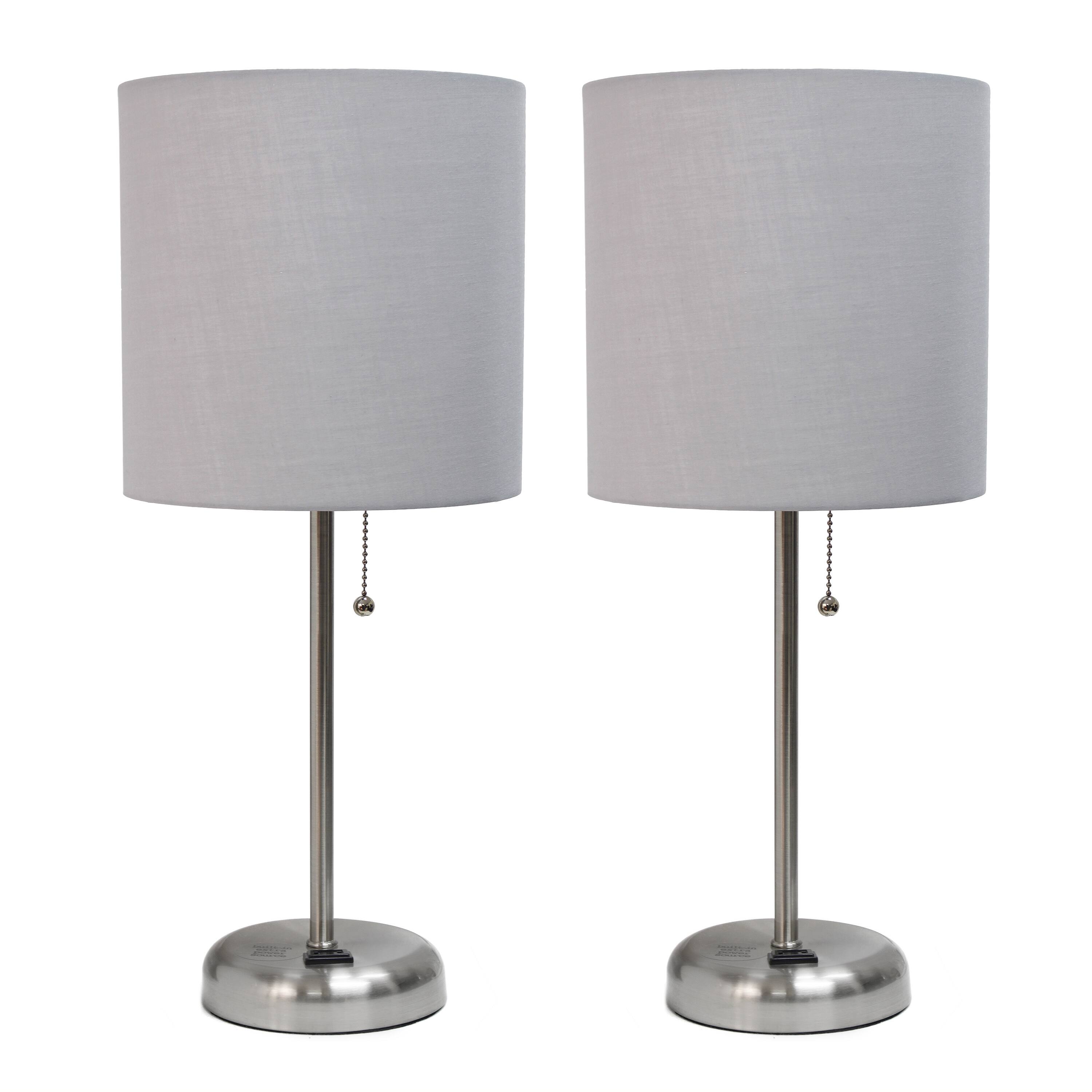 LimeLights 19.5&#x22; Brushed Steel Base Lamps with Charging Outlets, 2ct.