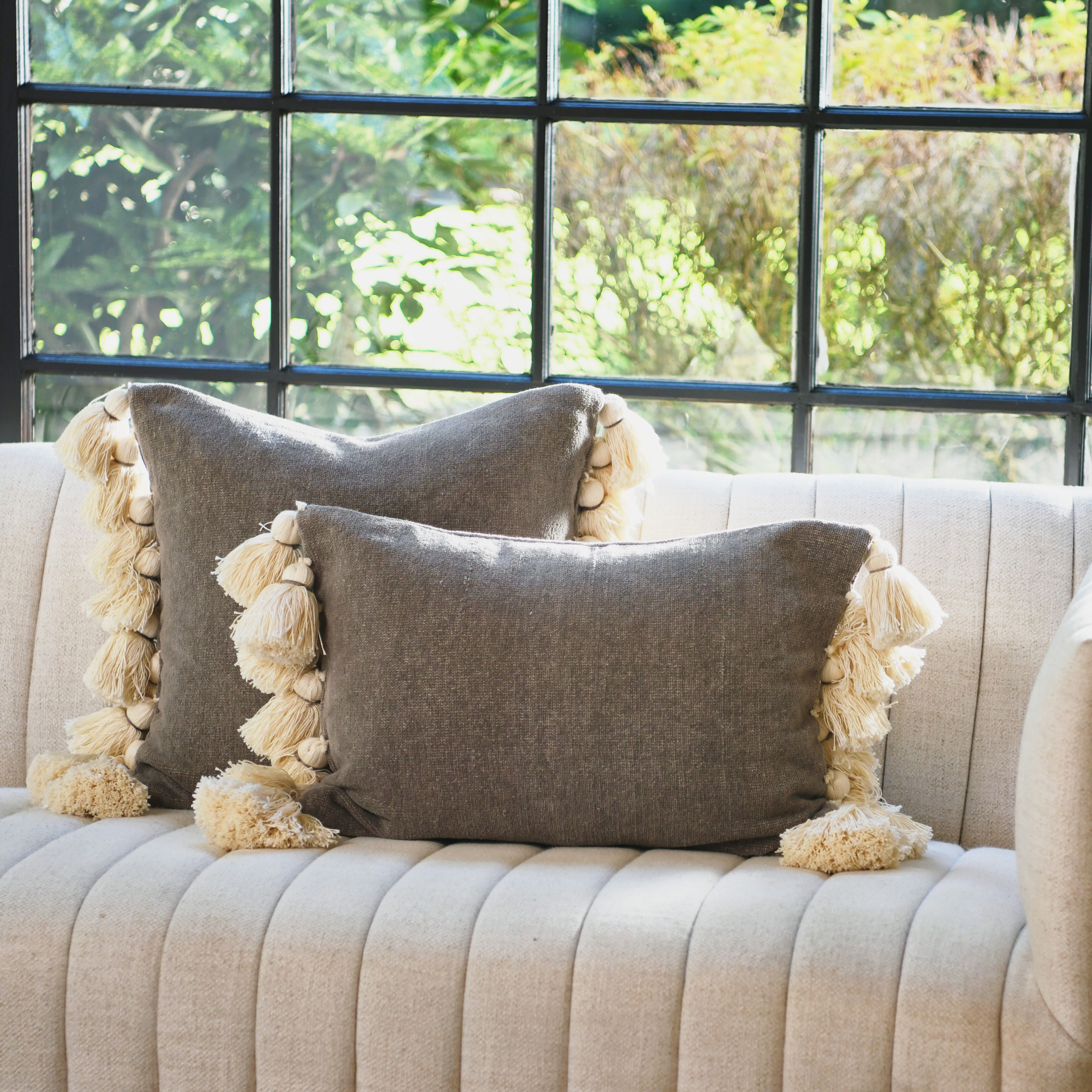 Cotton Chenille Lumbar Pillow with Tassels