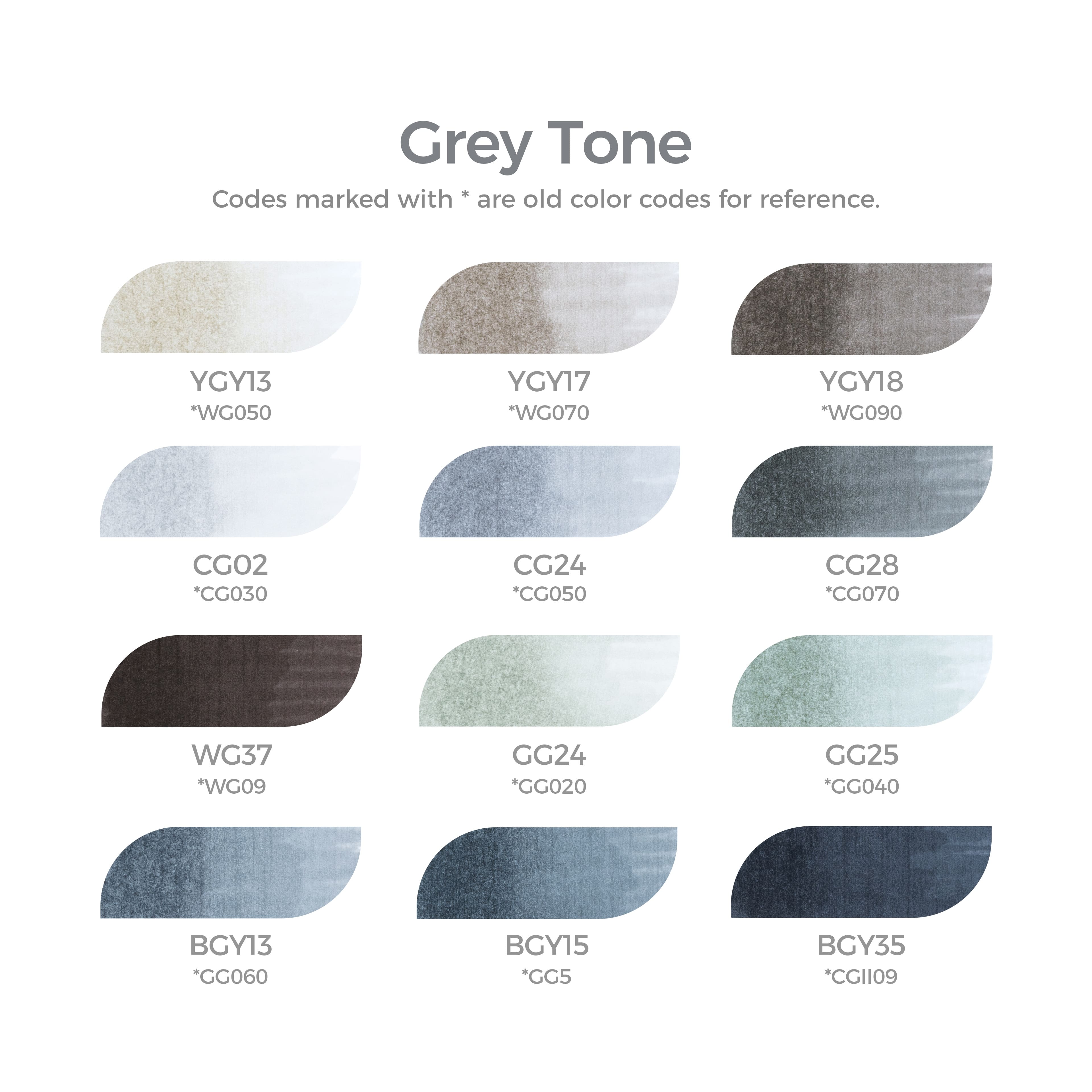 Ohuhu® Honolulu Brush & Chisel Dual Tip Grey Tones Marker Set