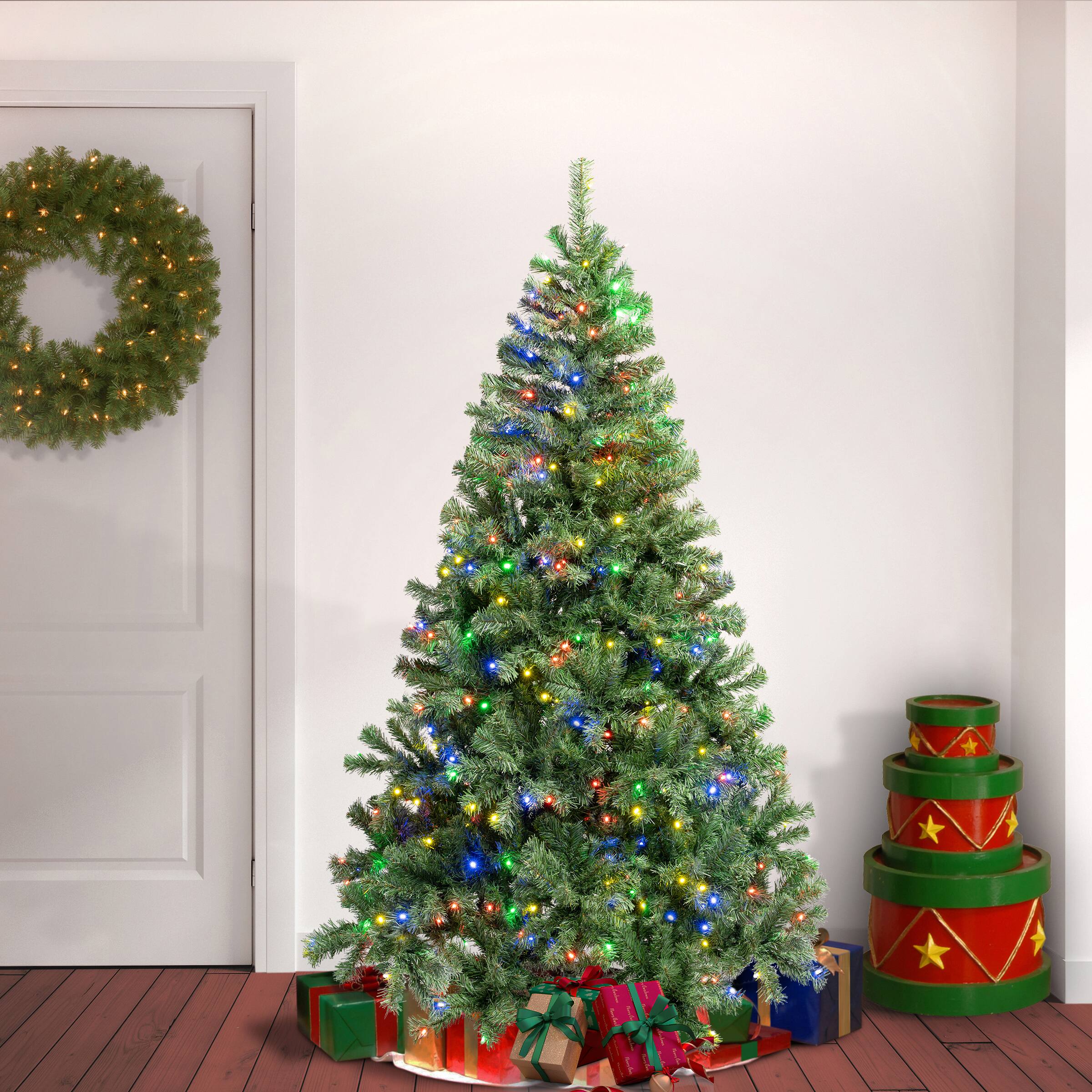 6ft. Pre-Lit Sagamore Artificial Christmas Tree, Multicolor LED Lights