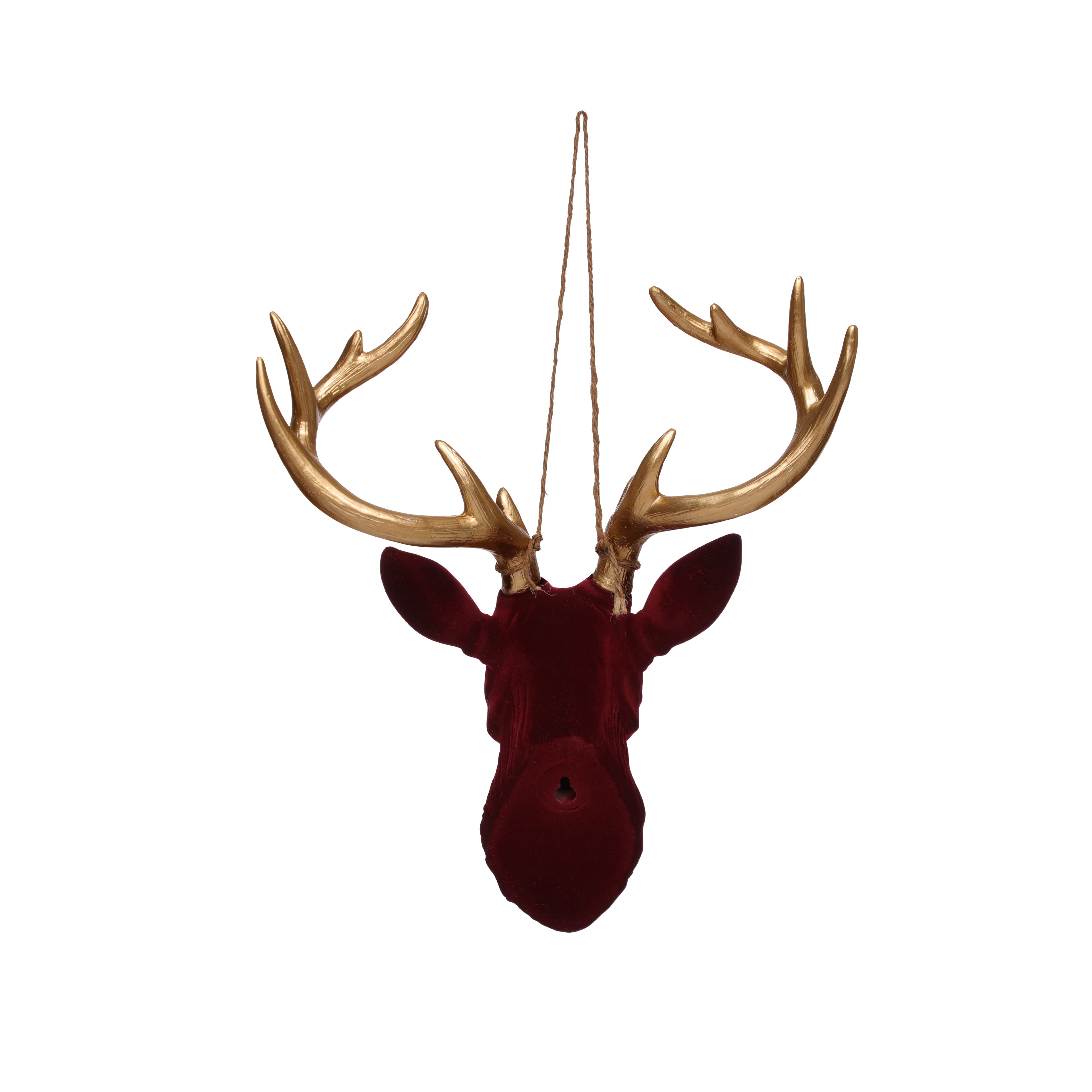 11.5&#x22; Burgundy &#x26; Gold Flocked Reindeer Wall D&#xE9;cor by Ashland&#xAE;