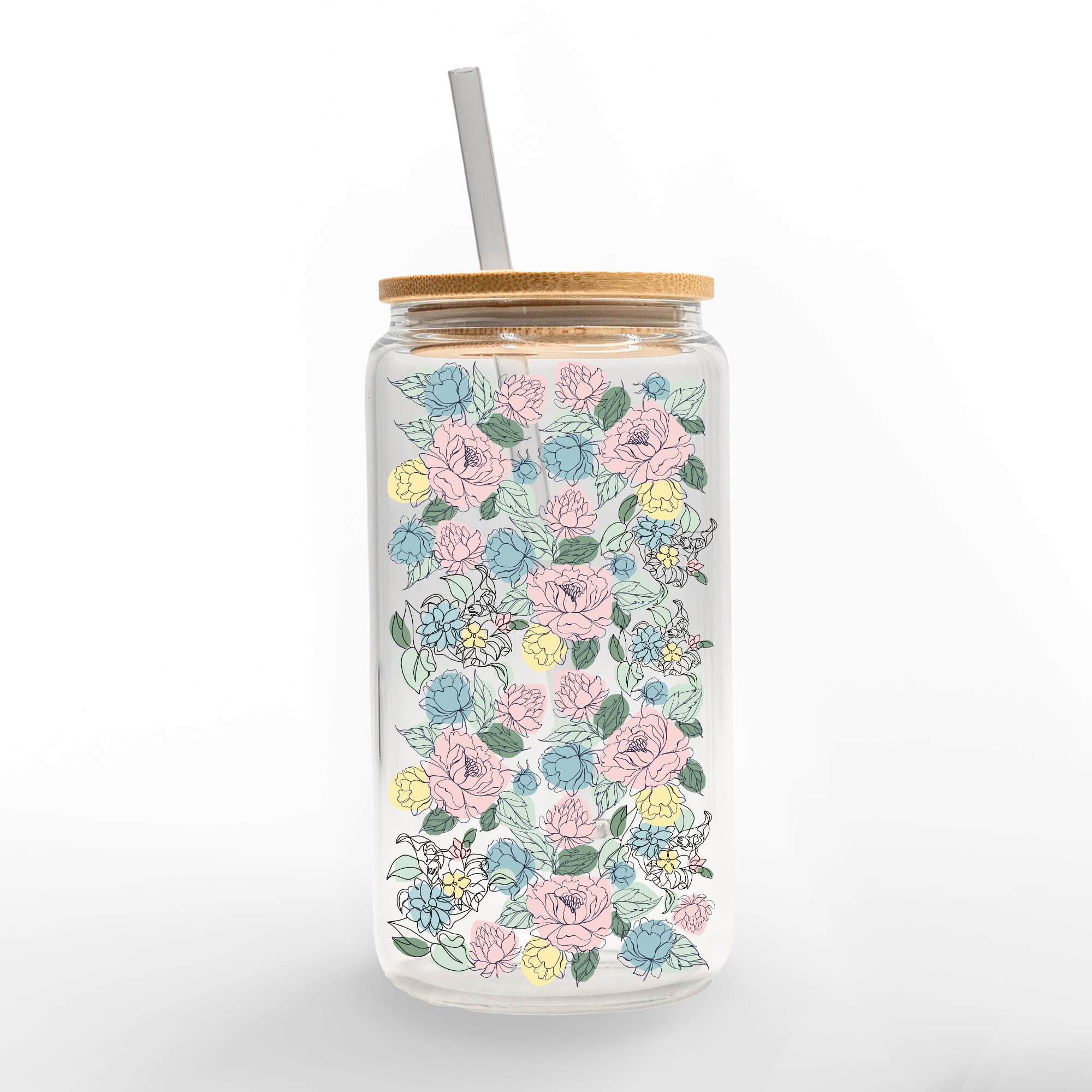 16oz. Contour Flower Pattern Glass Can Cup