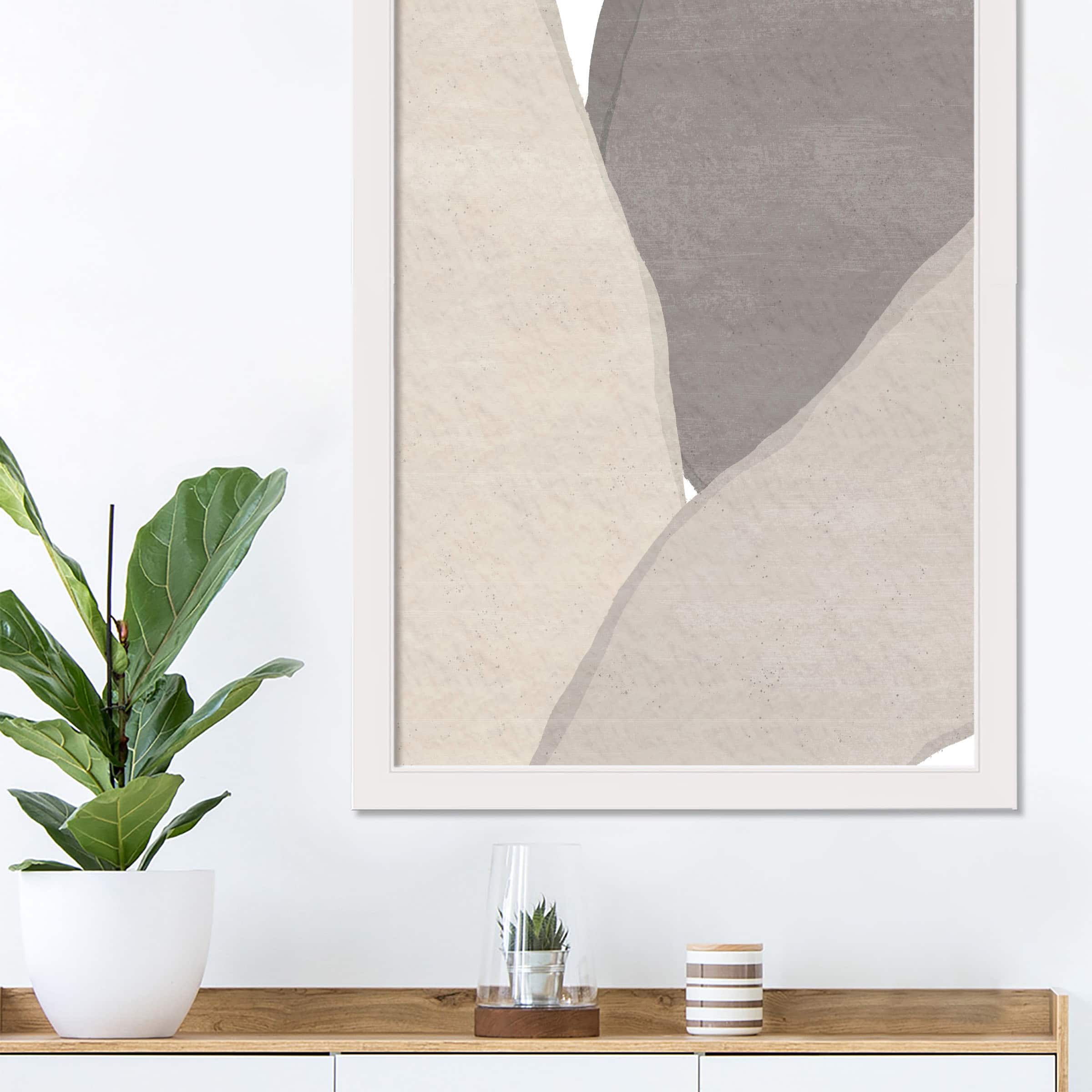 Neutral Modern Abstract 20" x 30" White Framed Print Under Plexiglass