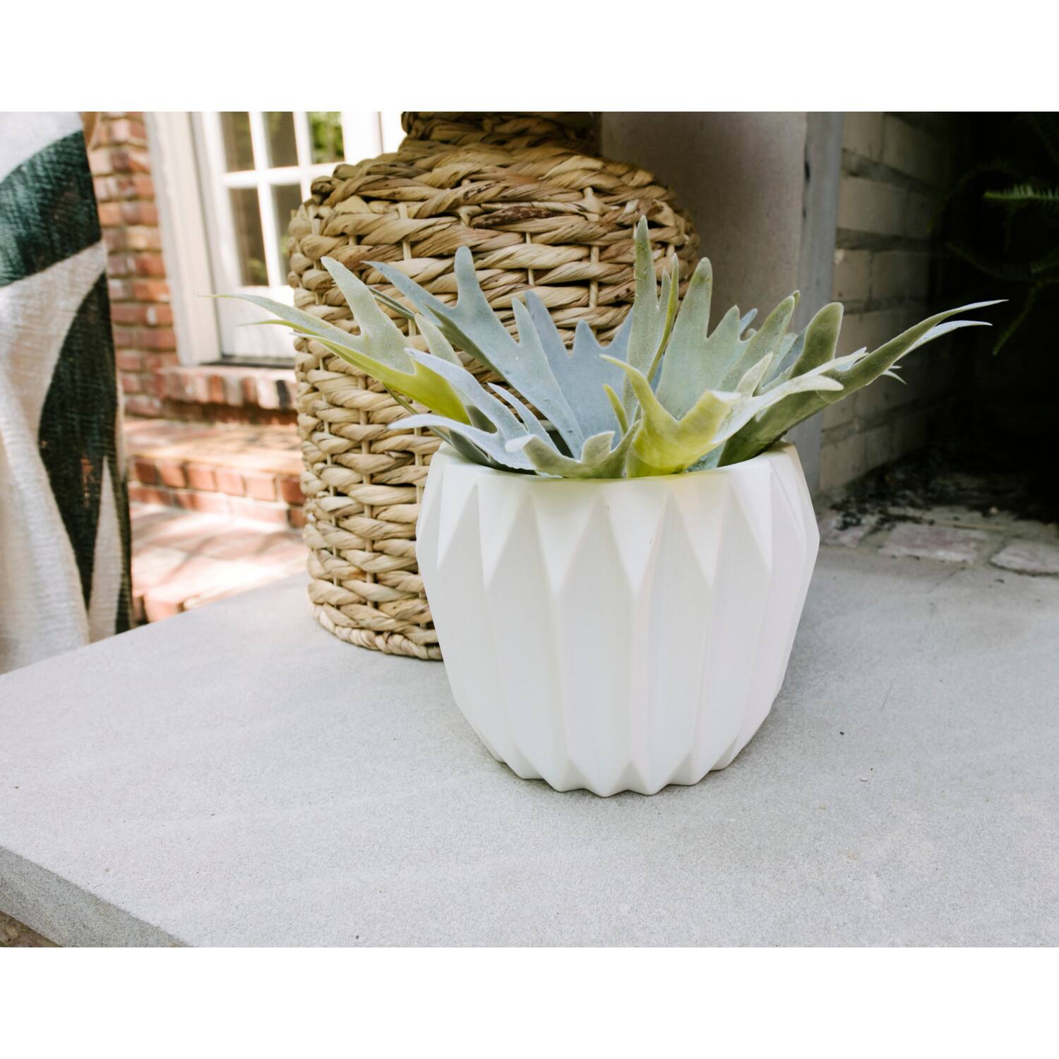 Hello Honey® 6" White Fluted Stoneware Flower Pot