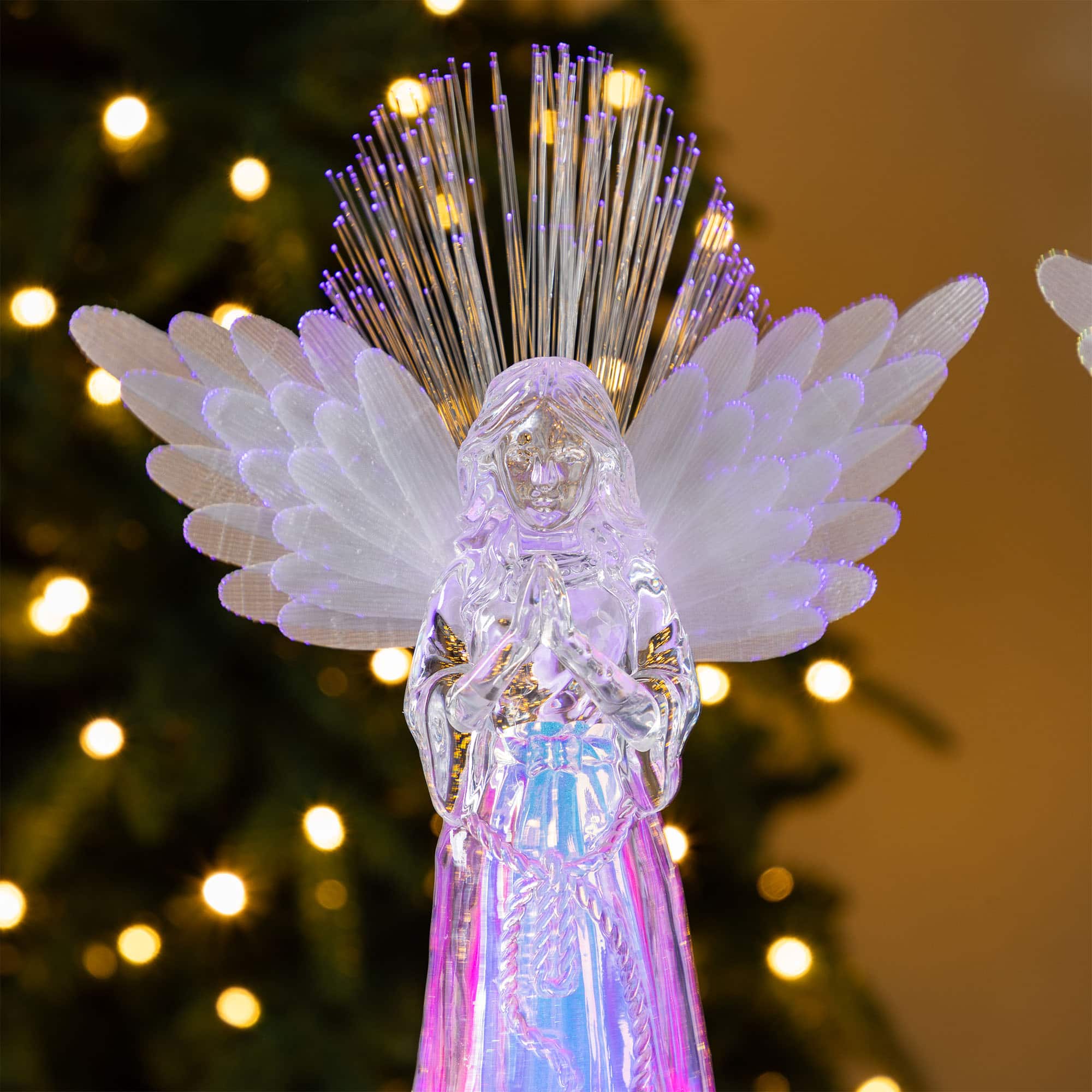 Glitzhome&#xAE; 10.75&#x22; Christmas Lighted Acrylic Color Changing Tabletop Angel Figurine Set