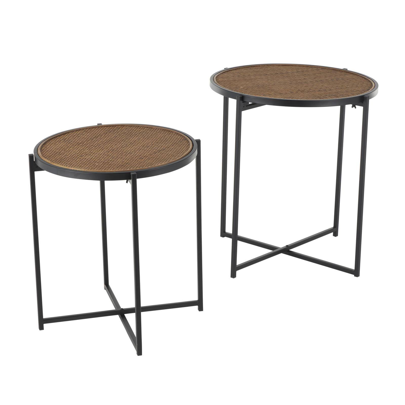 Black Metal & Woven Rattan Accent Table Set