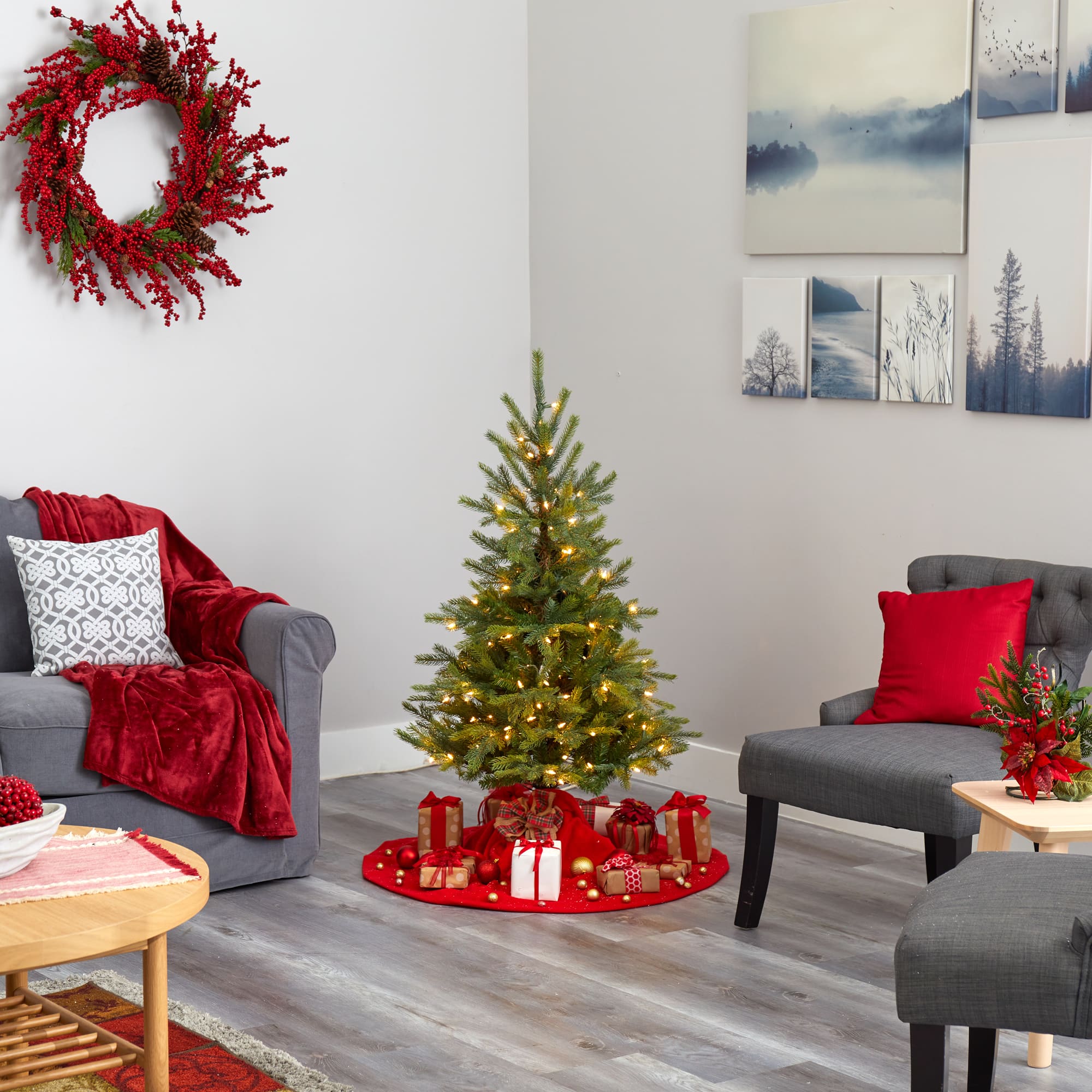 4ft. Pre-Lit North Carolina Spruce Artificial Christmas Tree, Clear LED Lights