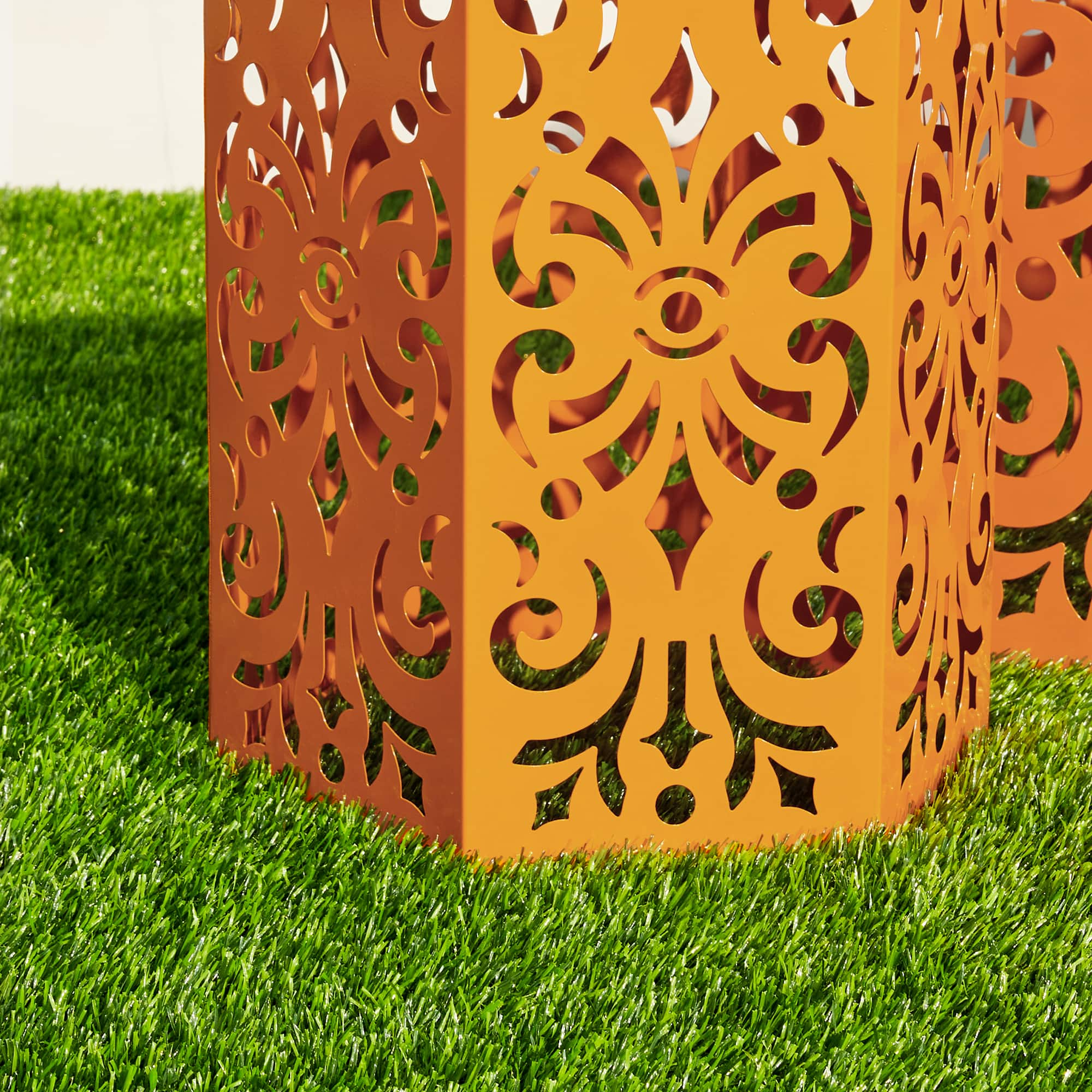 Glitzhome&#xAE; Orange Floral Motif Hexagonal Garden Stool Set